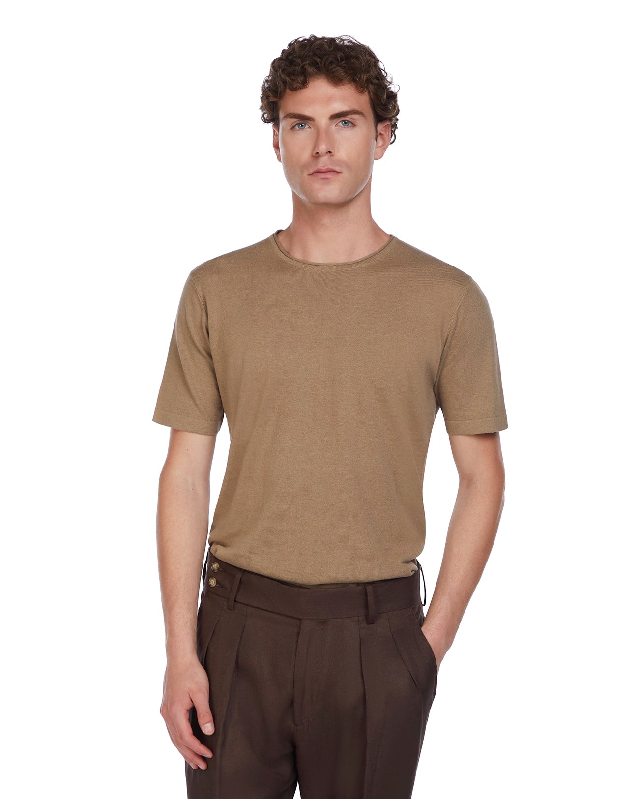 Azur T-shirt in linen and cotton mud