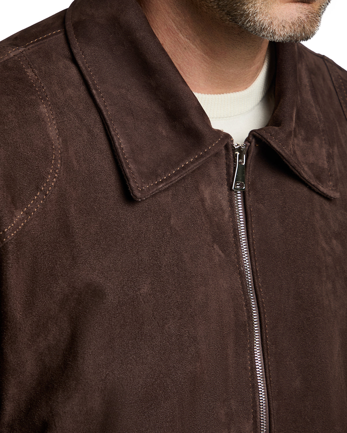 Dark Brown Suede Button Bomber Jacket