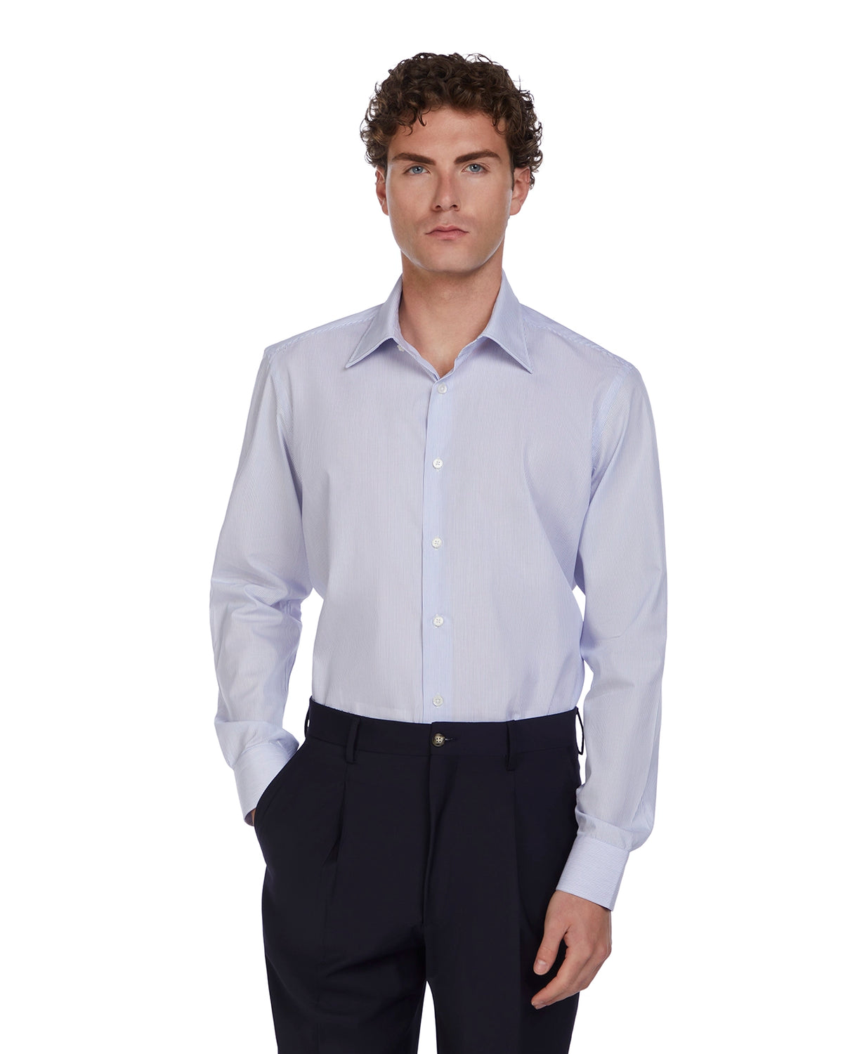 Camisa de algodón a rayas azules Wex