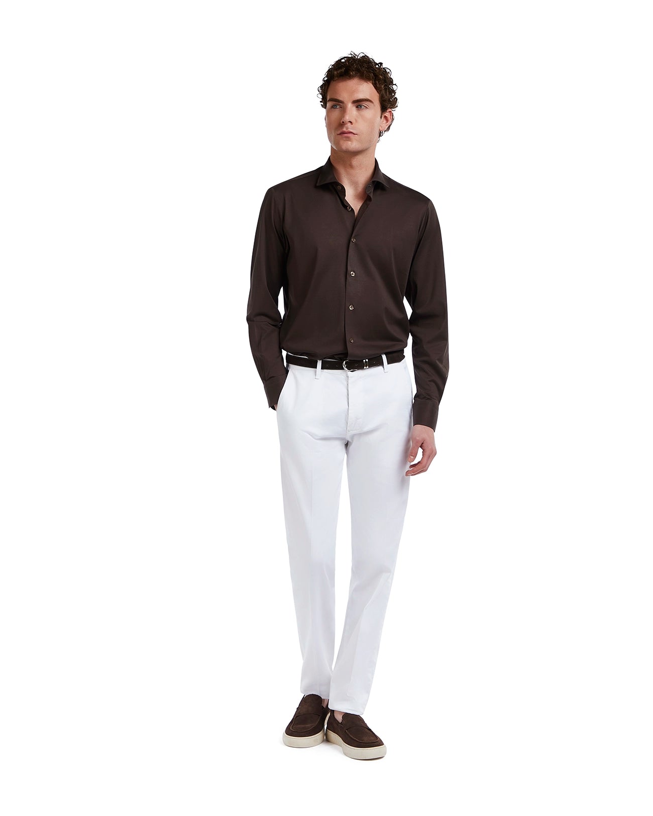 Camisa Miyagi de algodón marrón oscuro