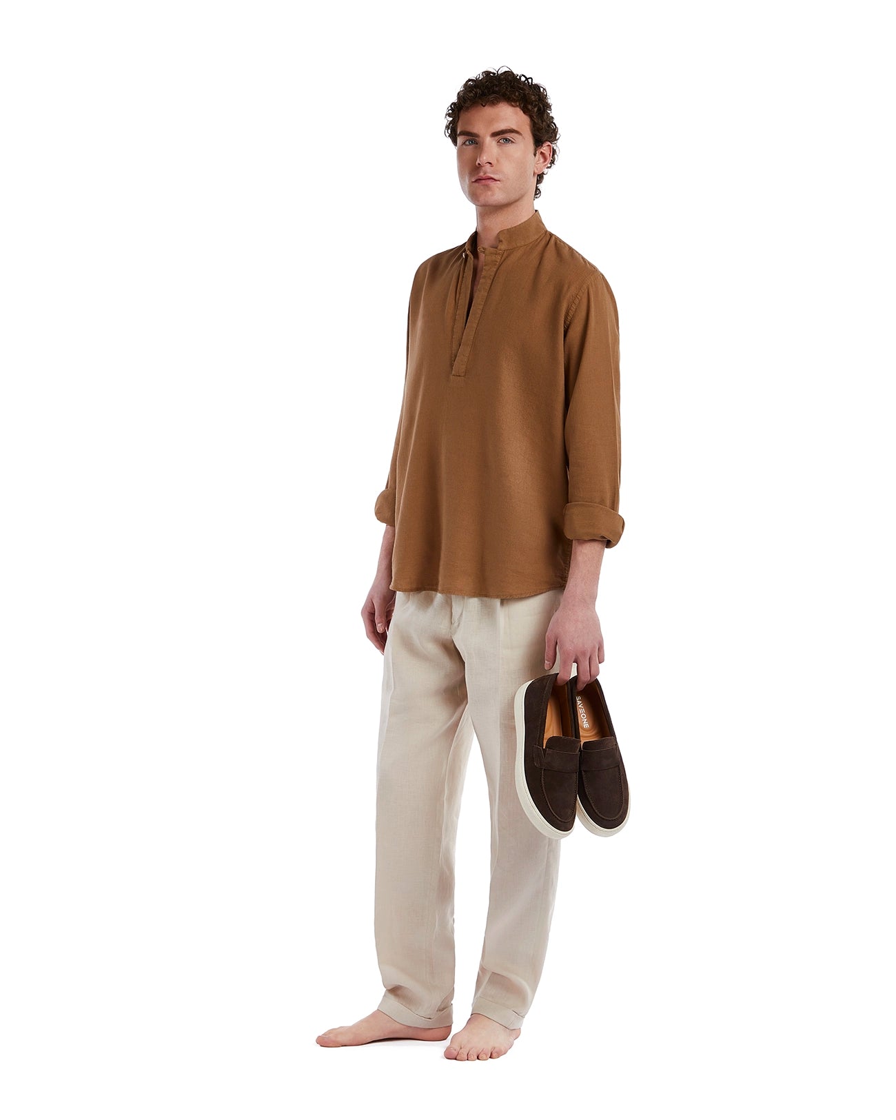 Waikiki shirt in linen and cotton mud