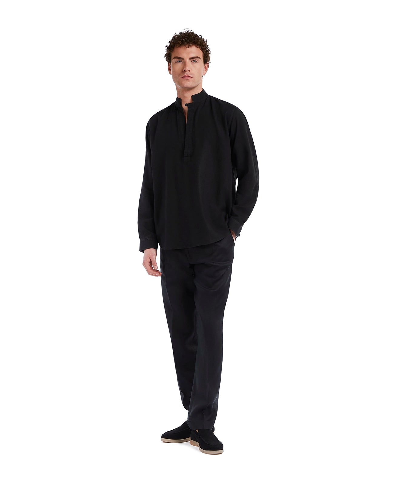 Waikiki Shirt in Black Linen and Cotton
