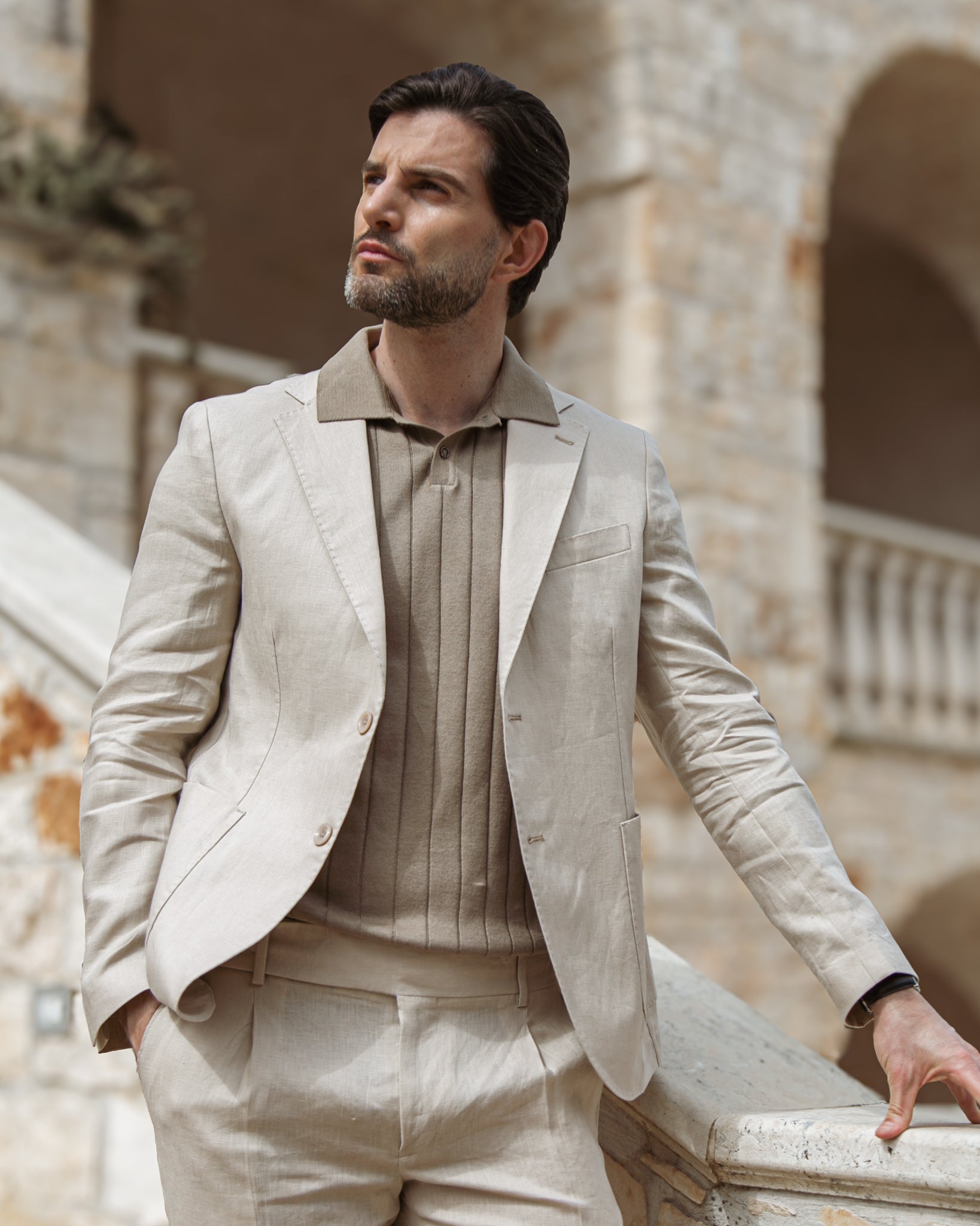 Cameron - polo in maglia a coste beige