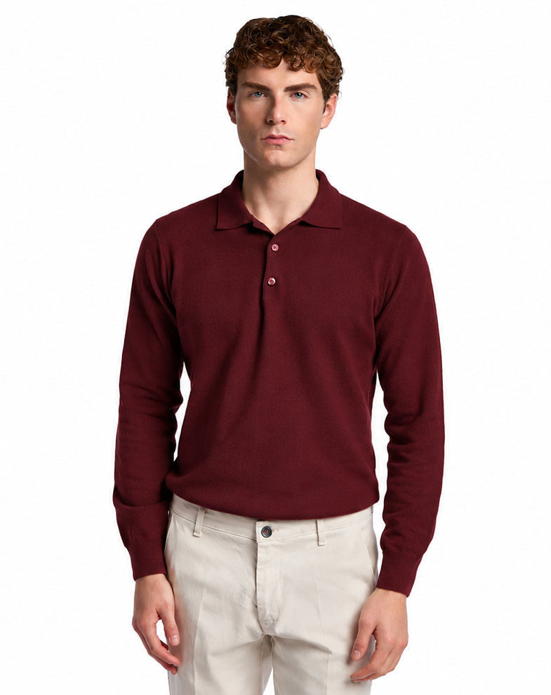 Polo Rovigo aus bordeauxfarbener Tollegno-Wolle