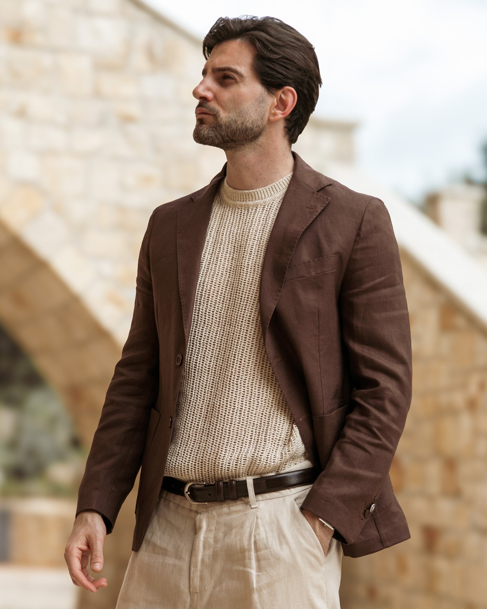 Narni jacket in pure dark brown linen