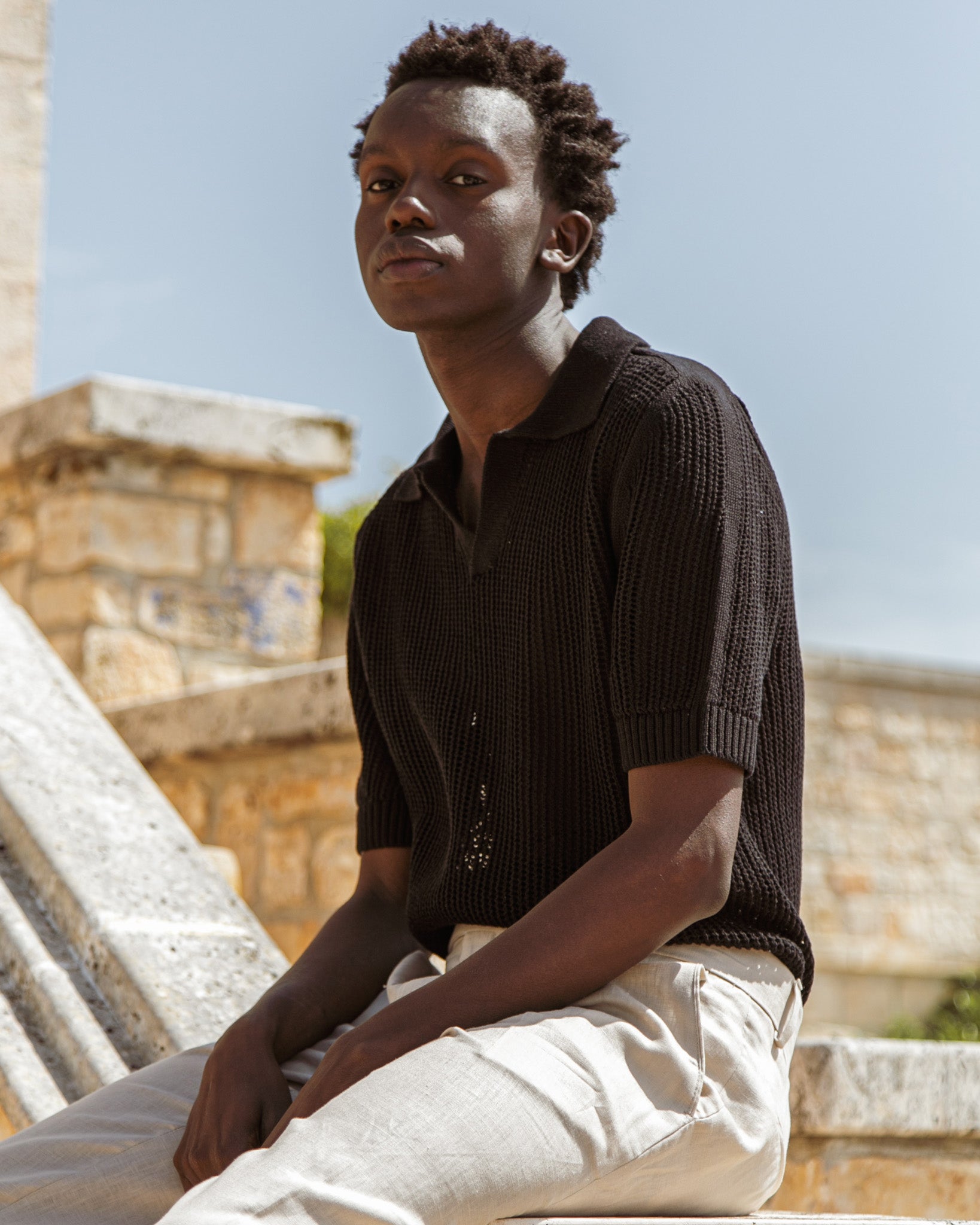 Casper - polo oversize traforata nera