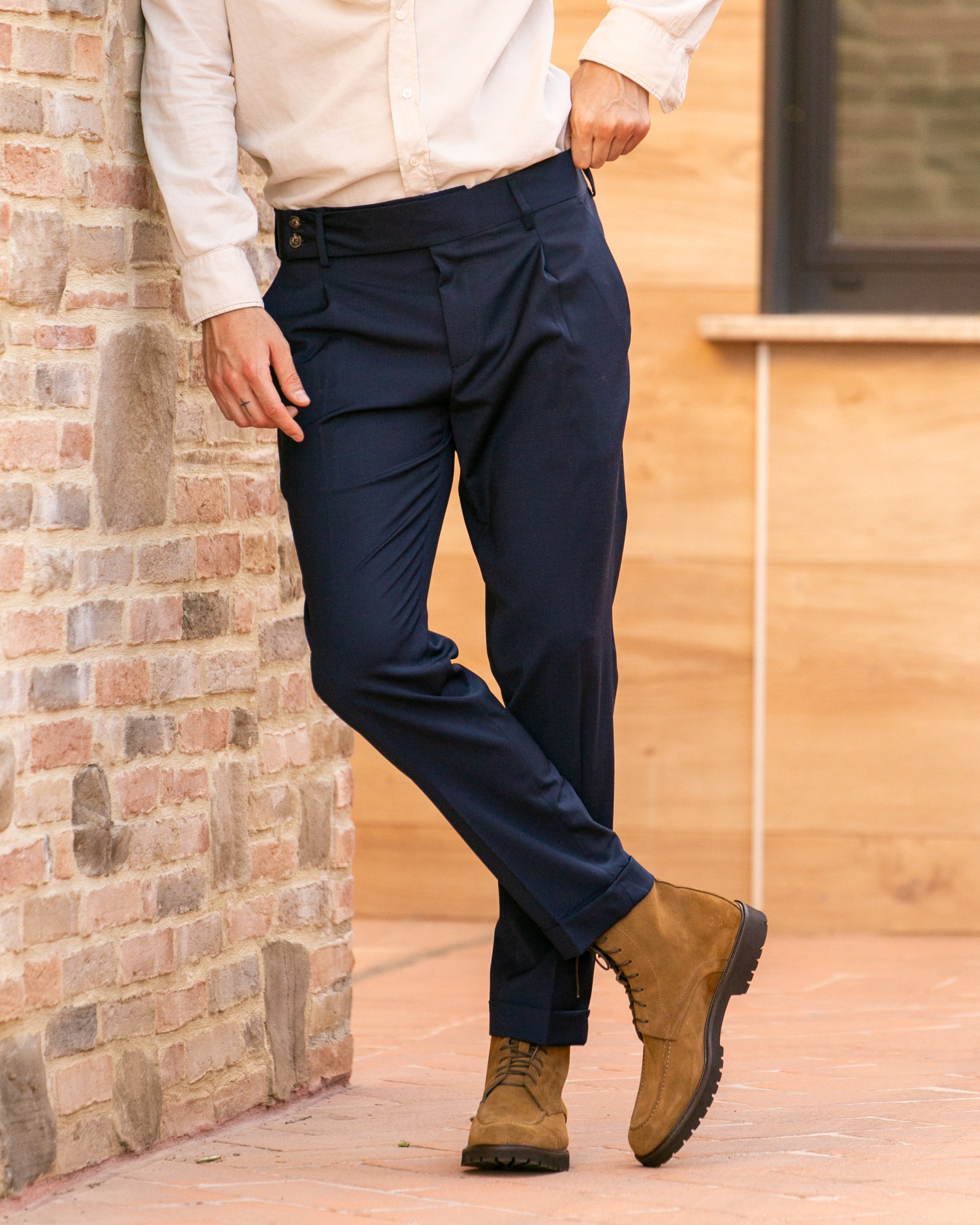 Italian - blue high-waisted trousers in wool blend