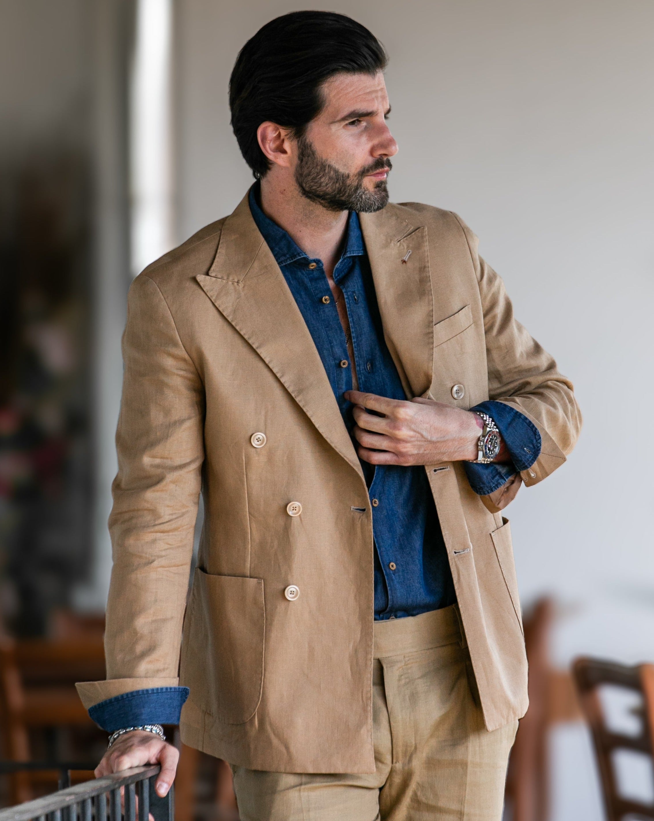 Baunei - veste croisée pur lin camel