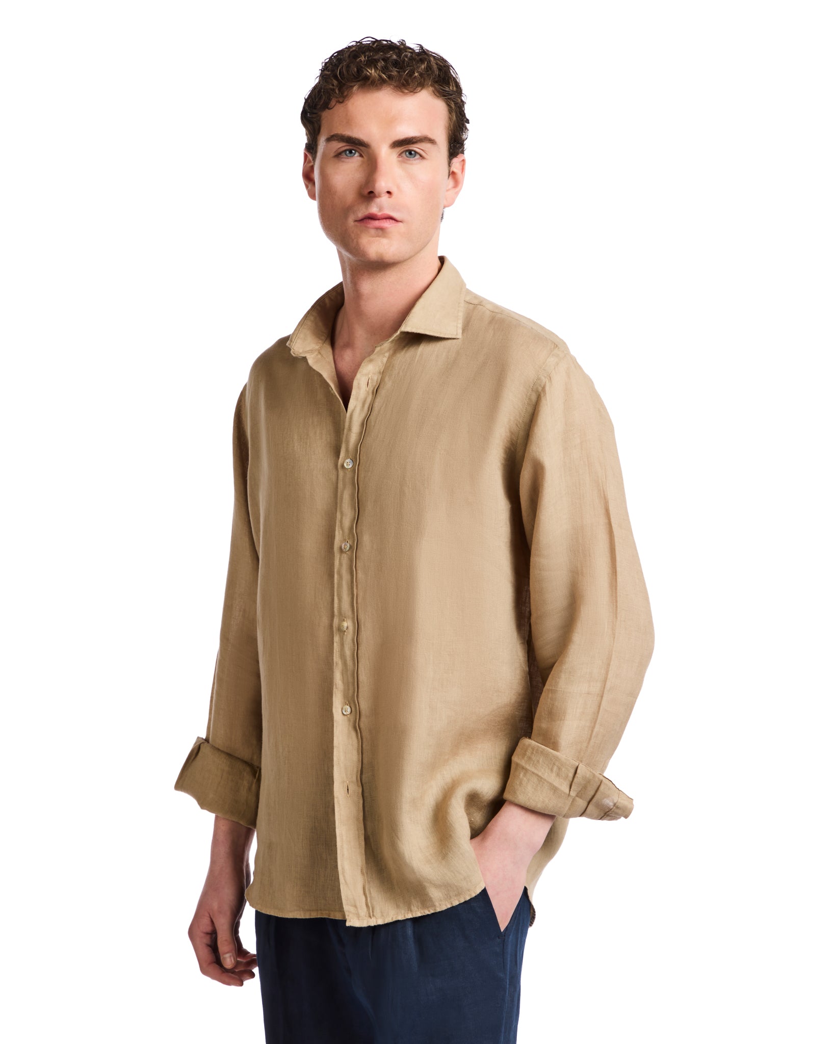 Camisa Montecarlo de lino puro color camel