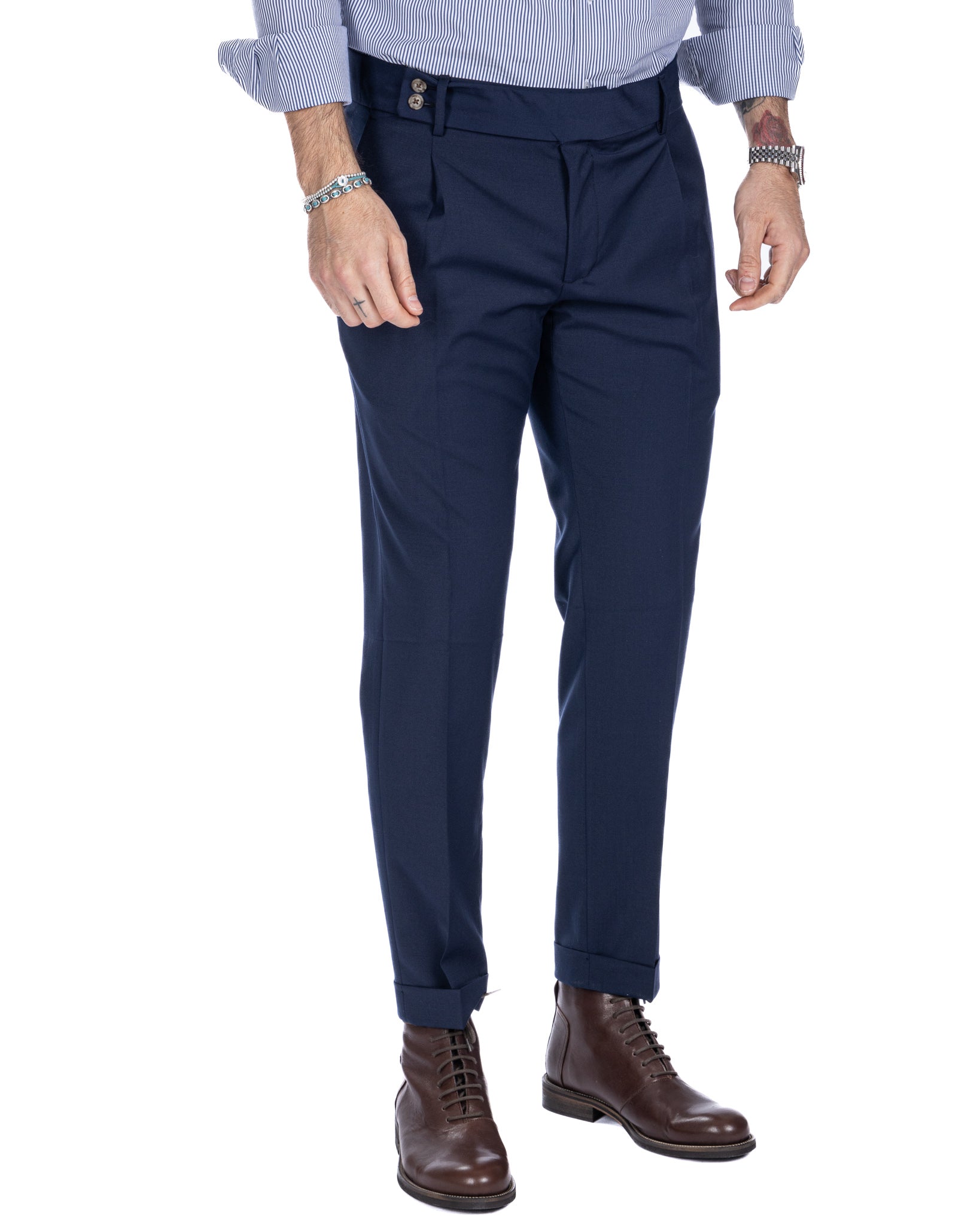 Italian - blue high-waisted trousers in wool blend