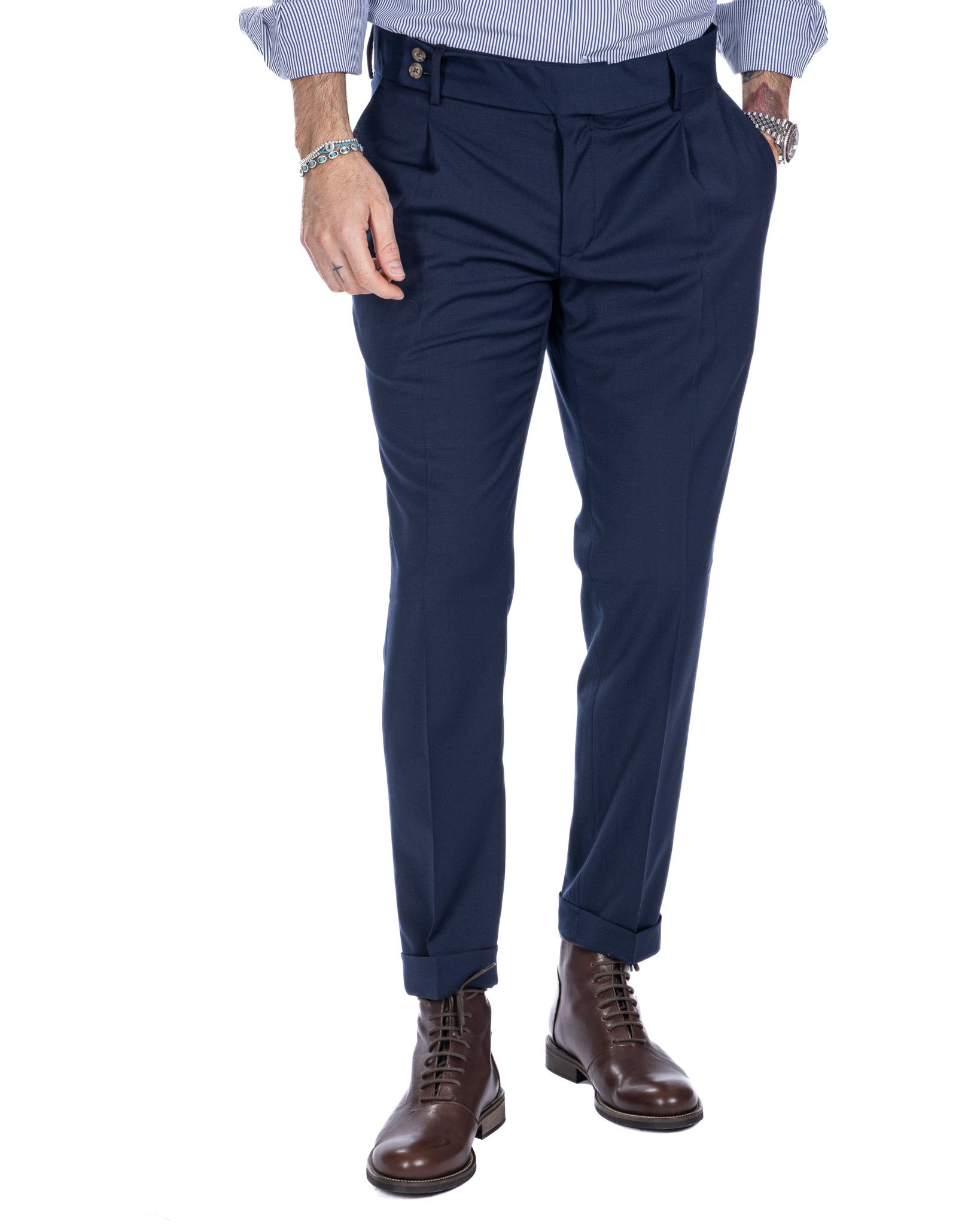 Italian - blue high-waisted trousers in wool blend