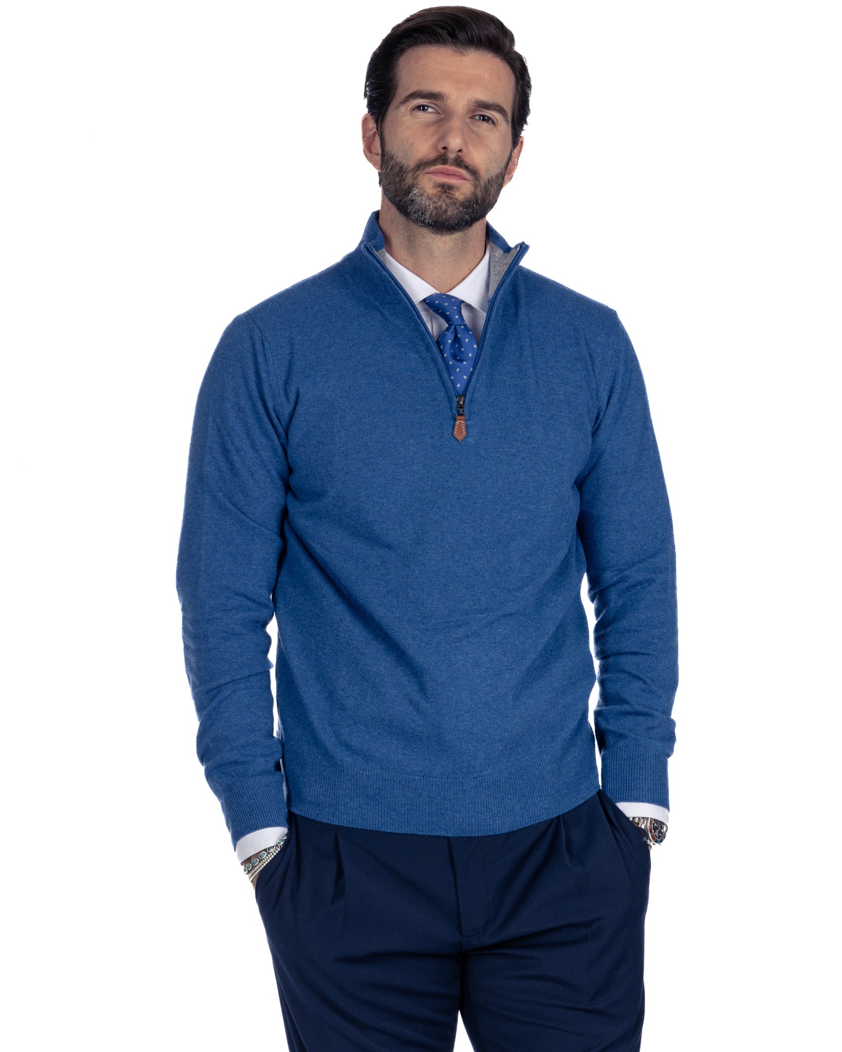 Rory - maglione royal con zip in misto cachemire