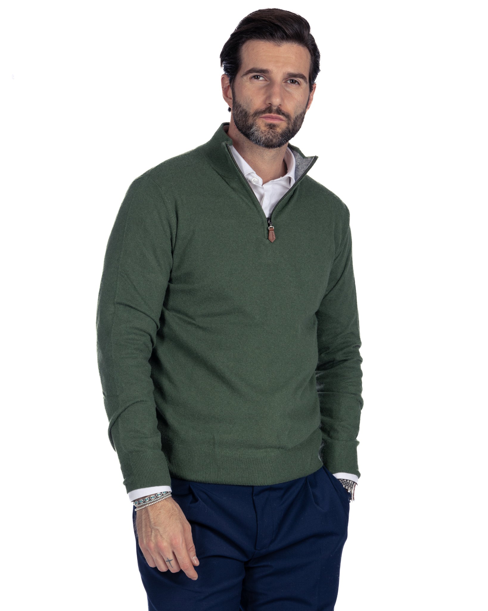 Rory - green cashmere blend zip sweater