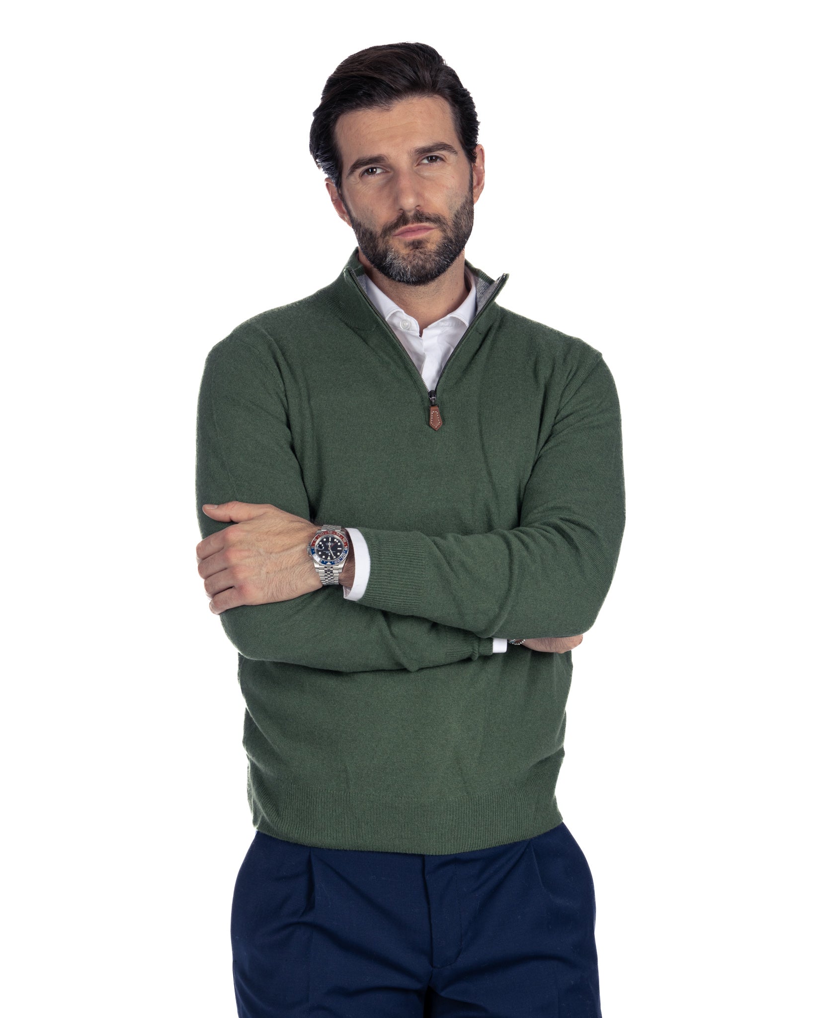 Rory - green cashmere blend zip sweater