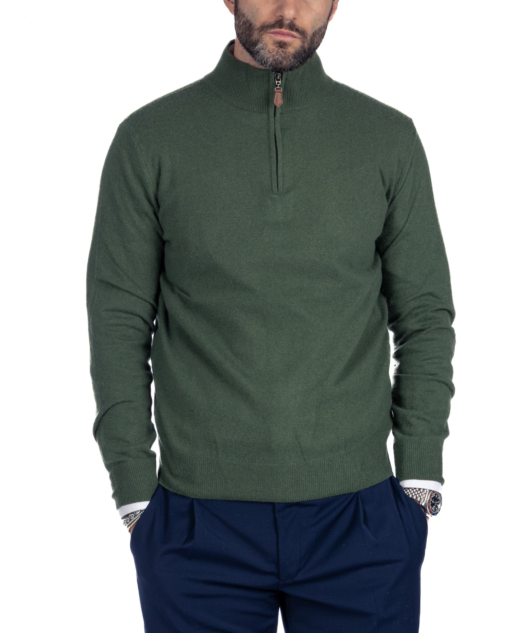 Rory - green cashmere blend zip sweater
