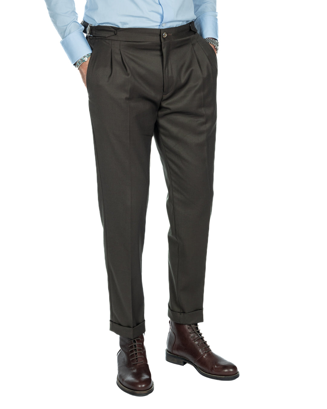 Otranto - pantalone verde con fibbie e pinces