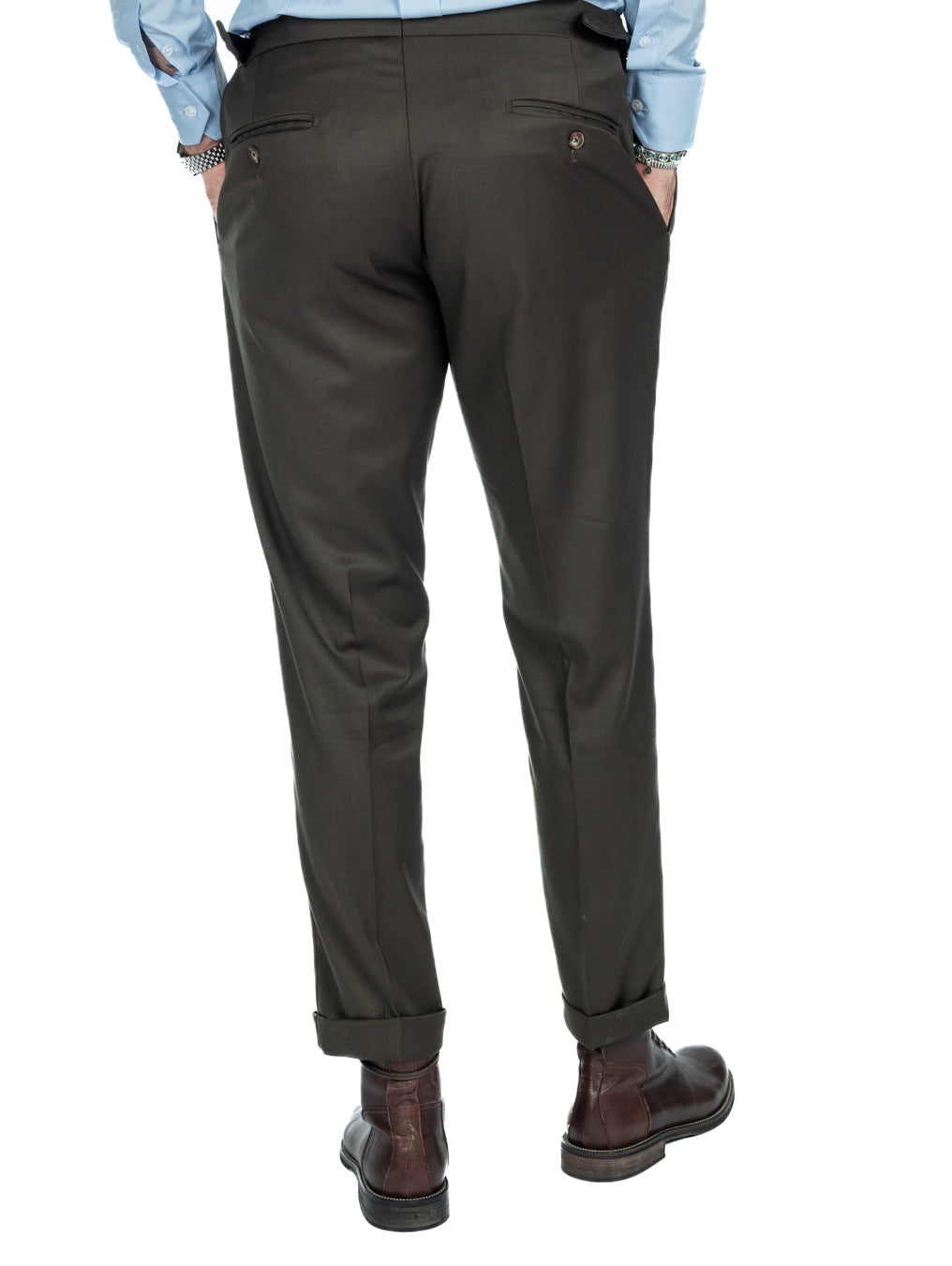 Otranto - pantalone verde con fibbie e pinces