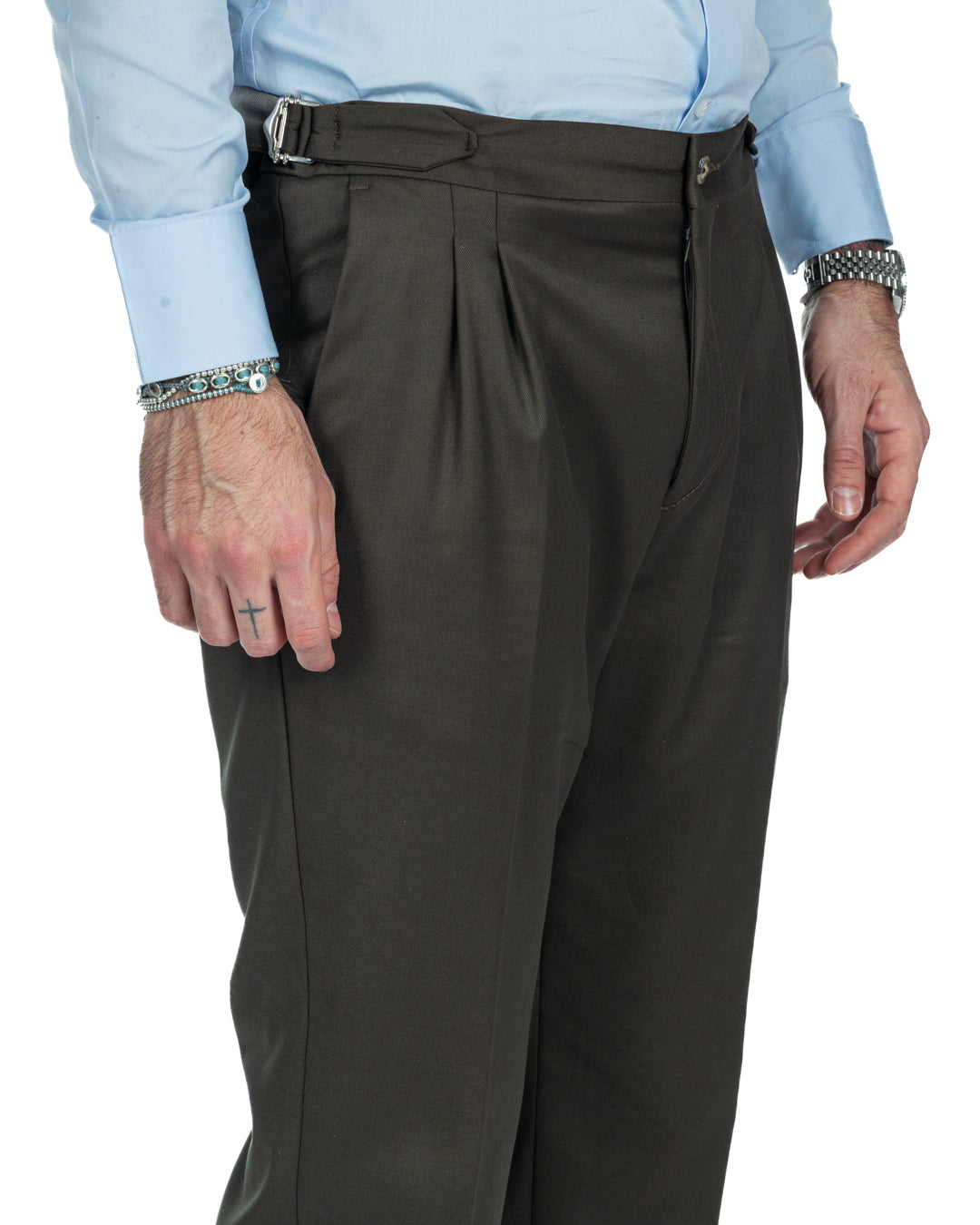 Otranto - green trousers with buckles and pleats