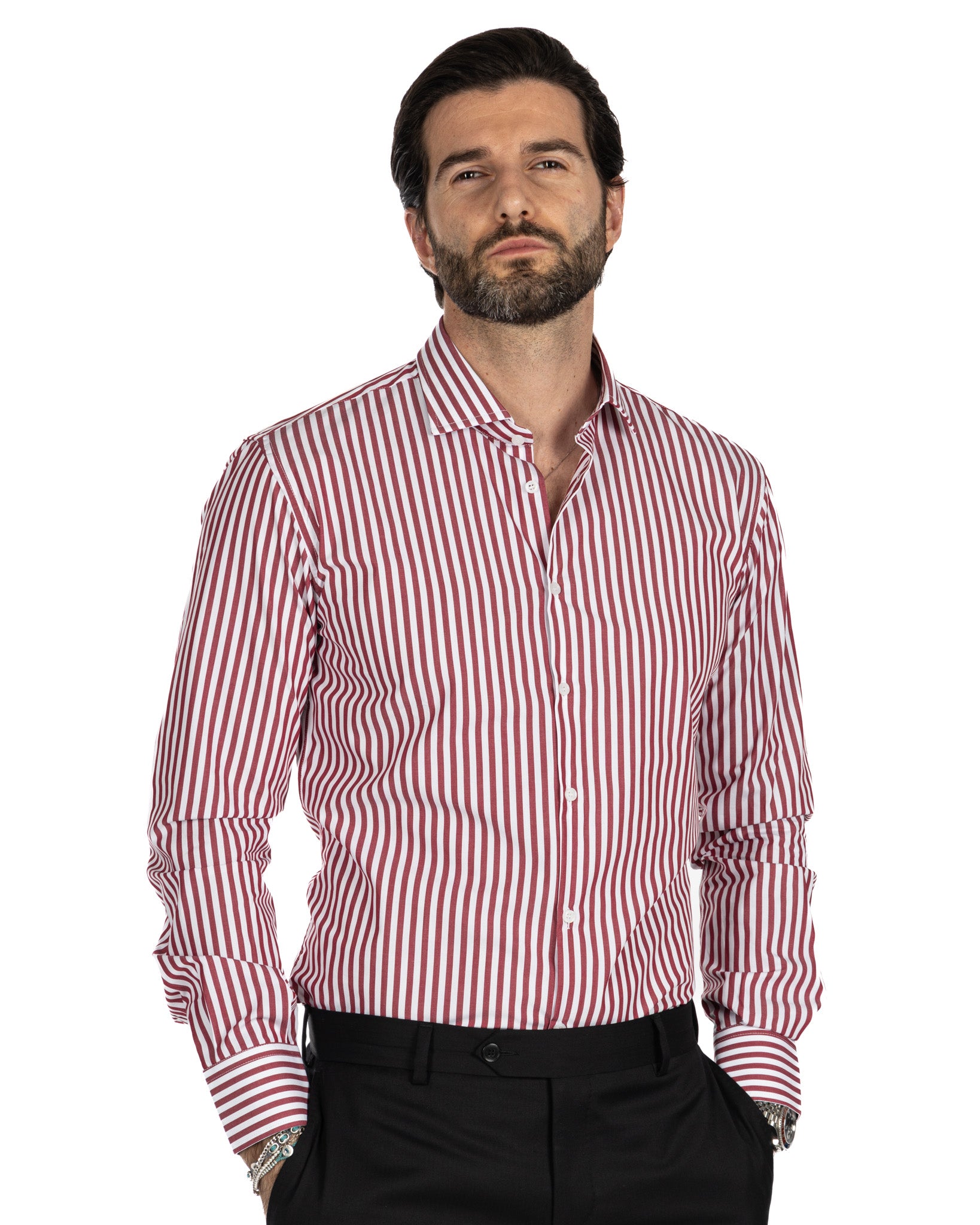 Shirt - slim fit medium stripe burgundy