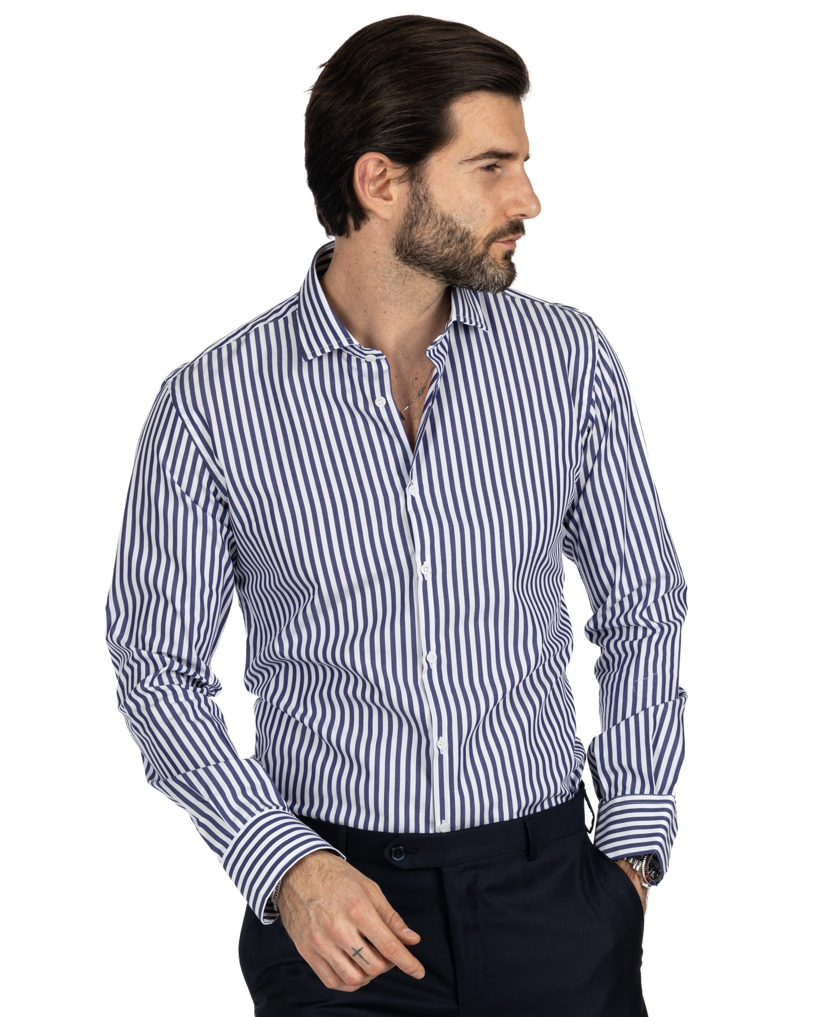 Shirt - slim fit medium stripe blue
