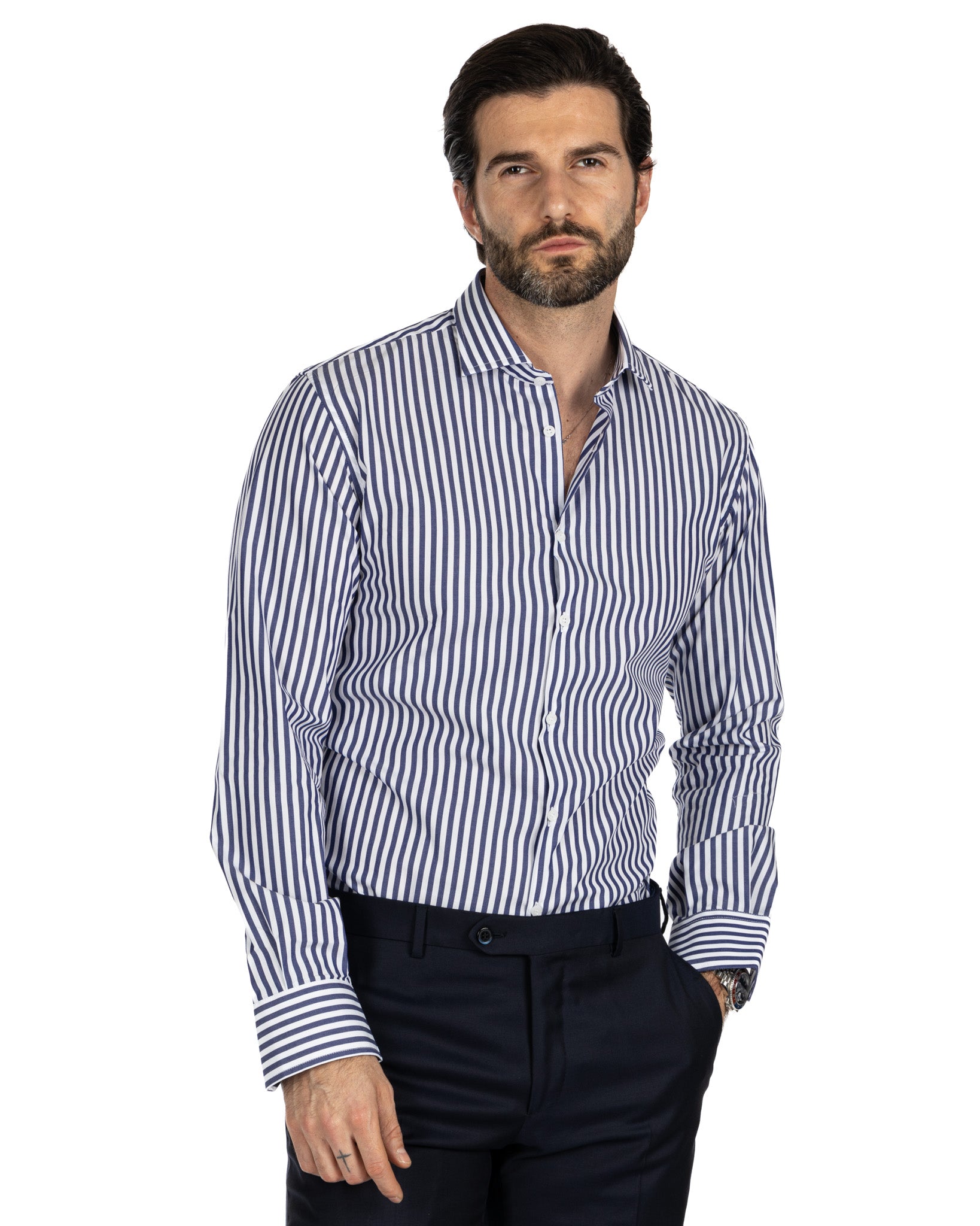 Shirt - slim fit medium stripe blue