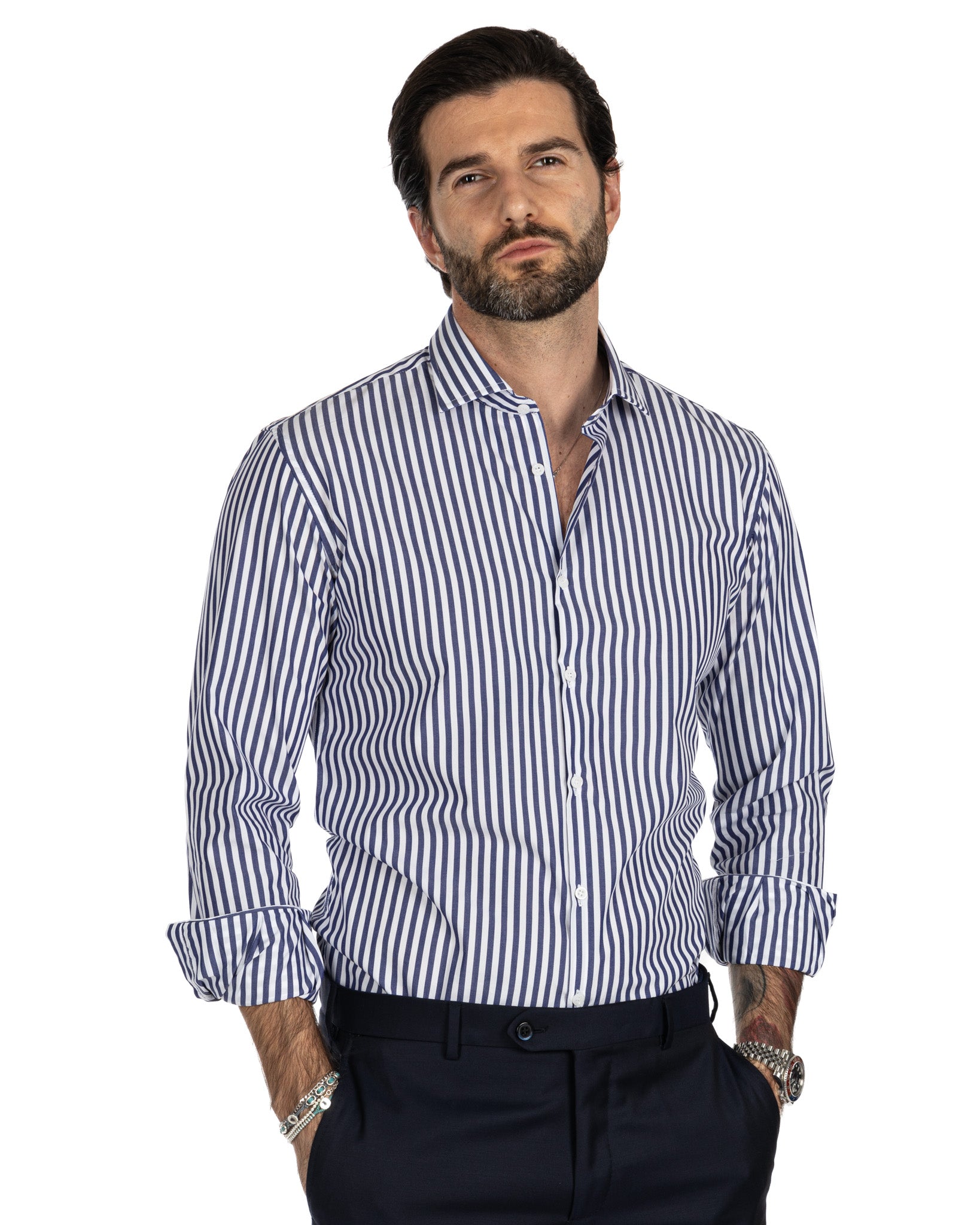 Shirt - slim fit medium stripe blue
