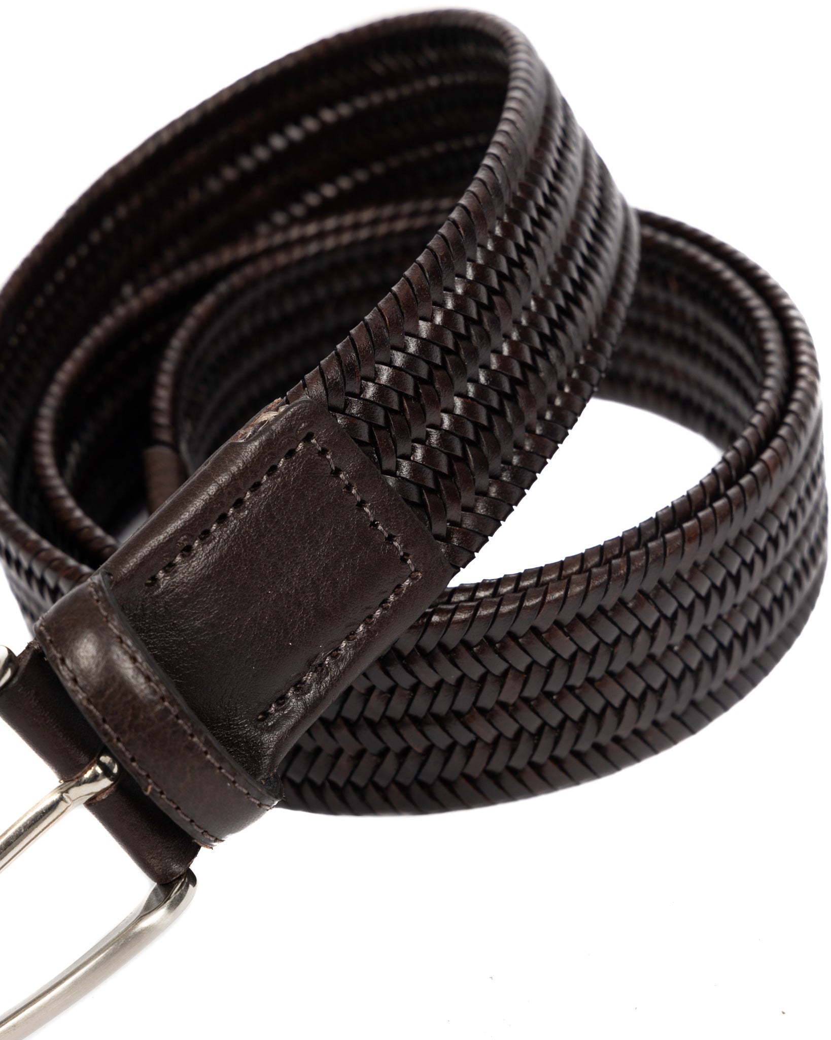 Montalcino - ceinture en cuir marron foncé à tissage étroit