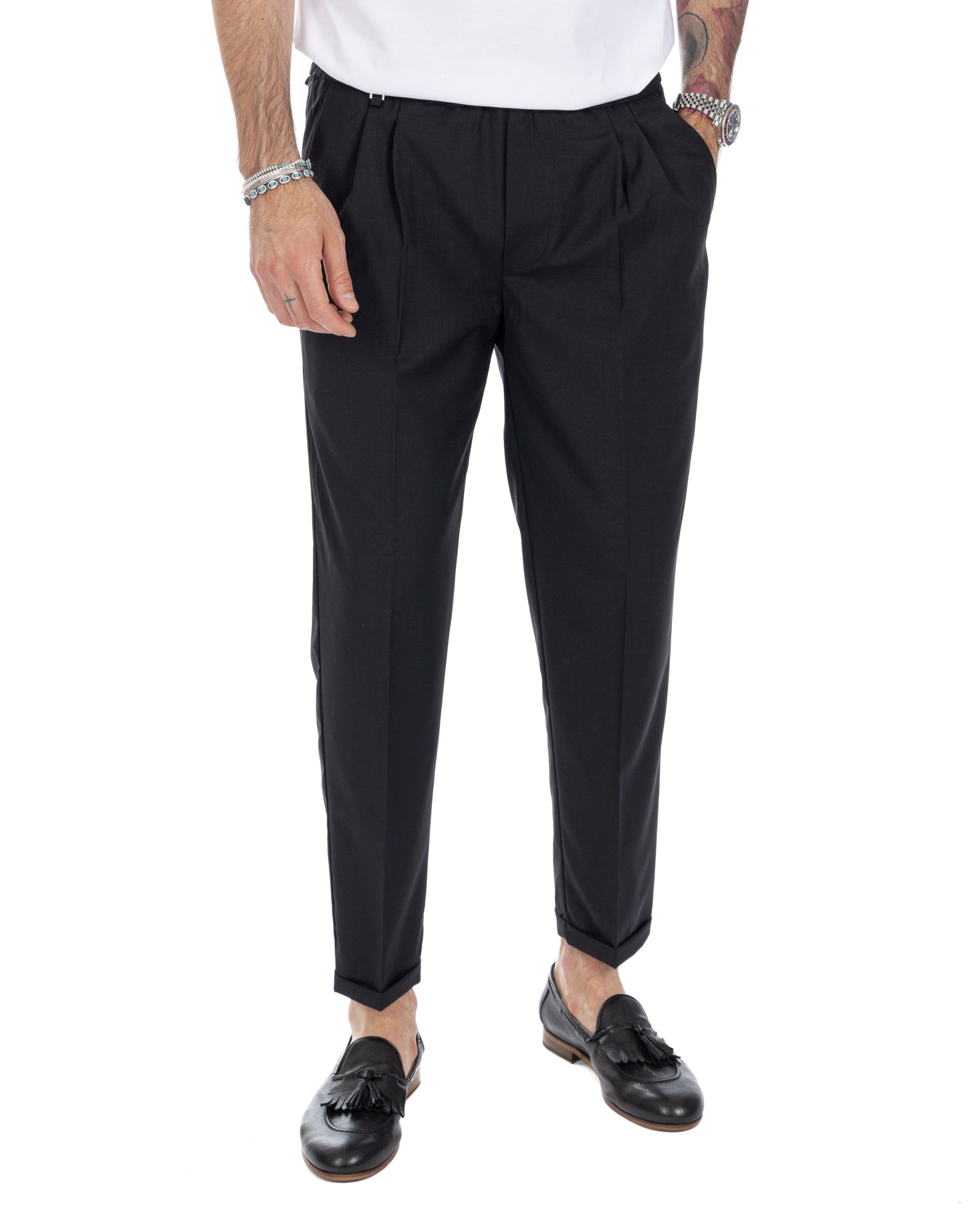 Larry - pantalaccio nero in misto lana