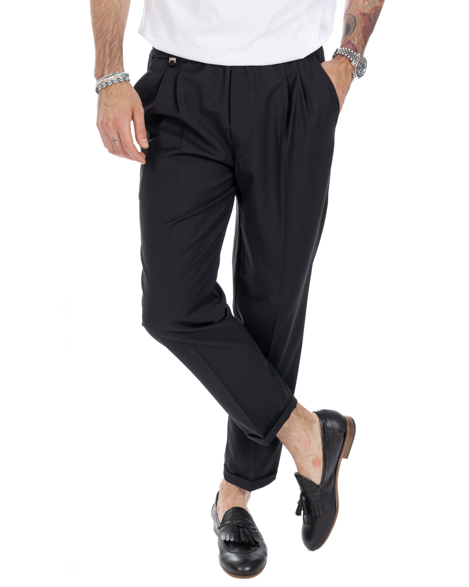 Larry - pantalaccio nero in misto lana