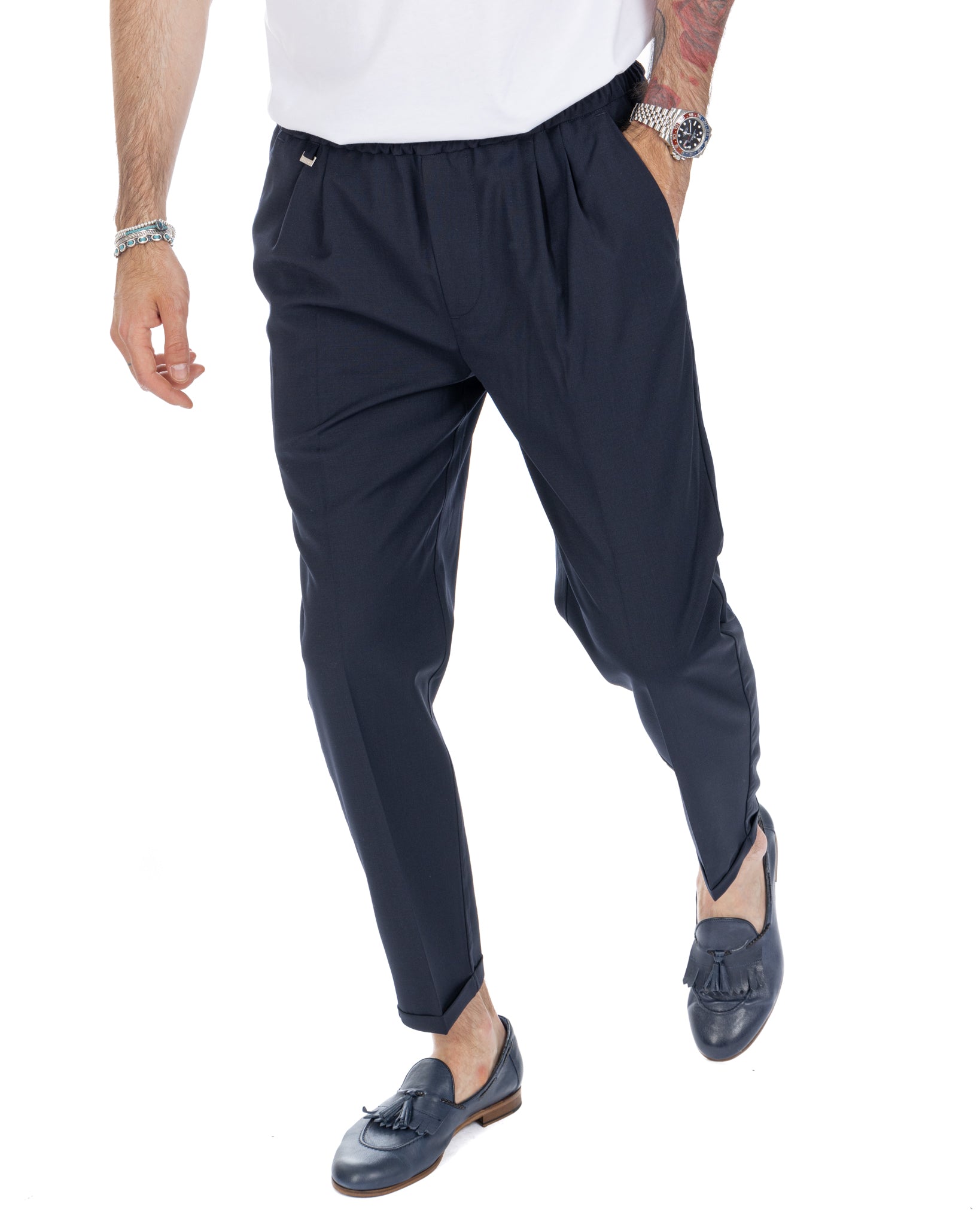 Larry - pantalaccio blu in misto lana