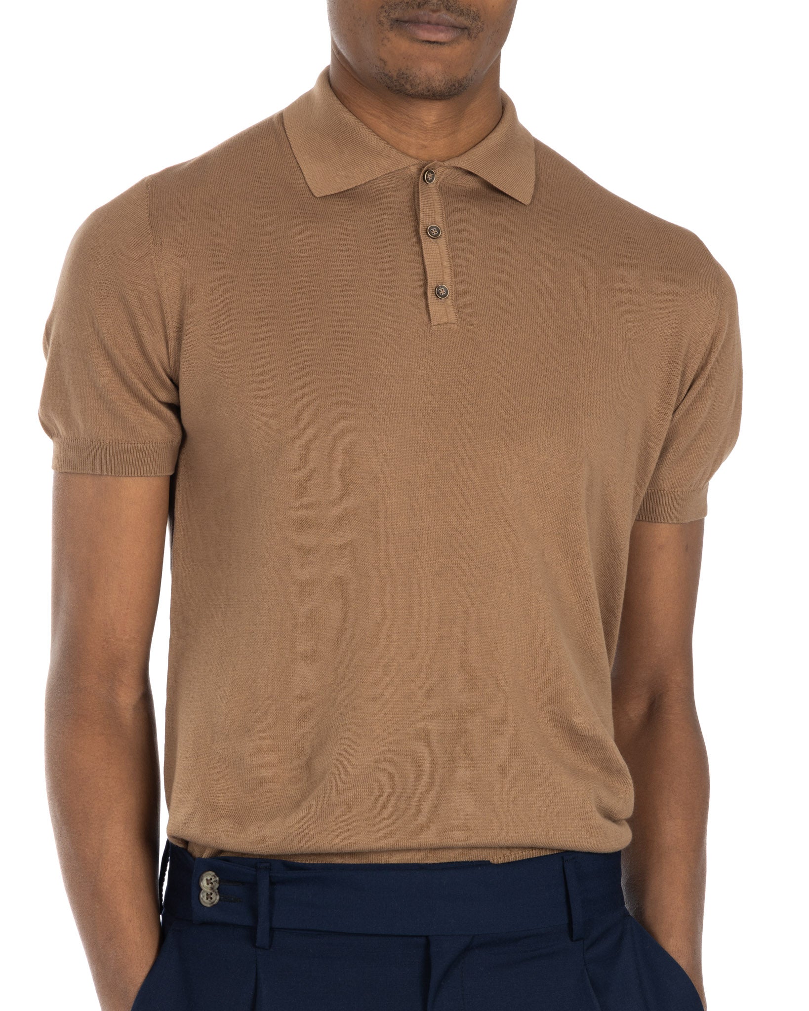Roger - camel knit polo