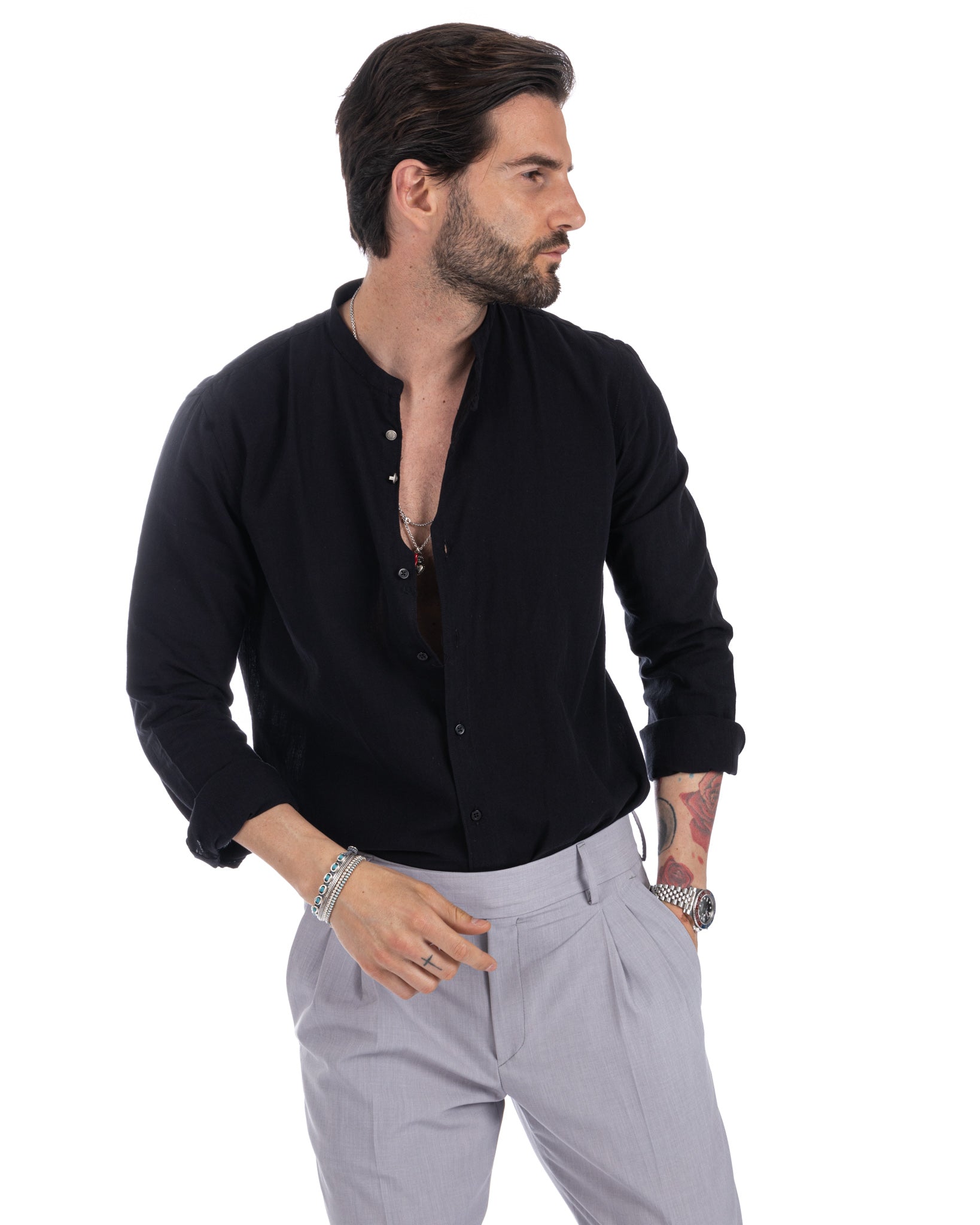 Hyeres - camicia coreana nera in cotone
