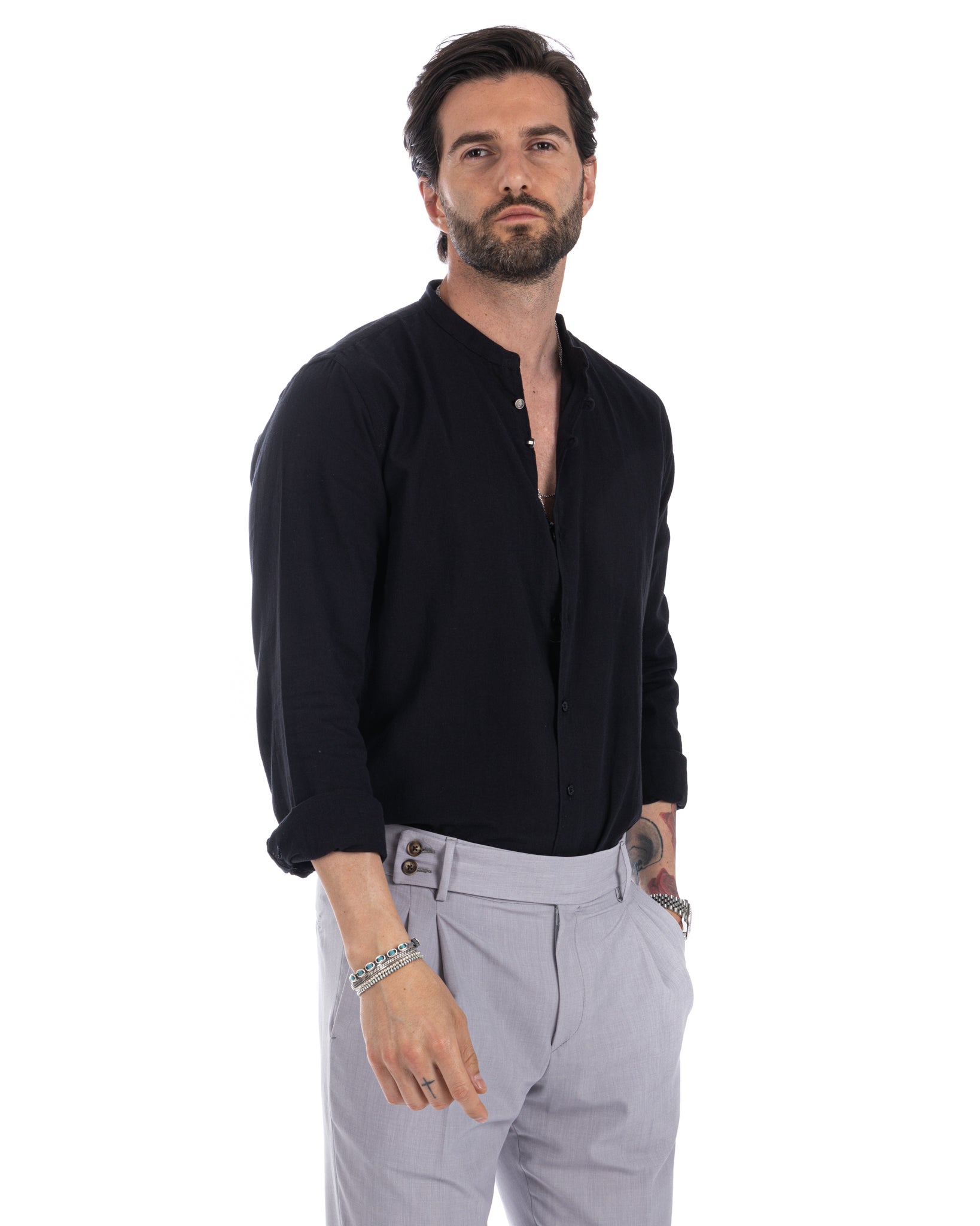 Hyeres - camicia coreana nera in cotone