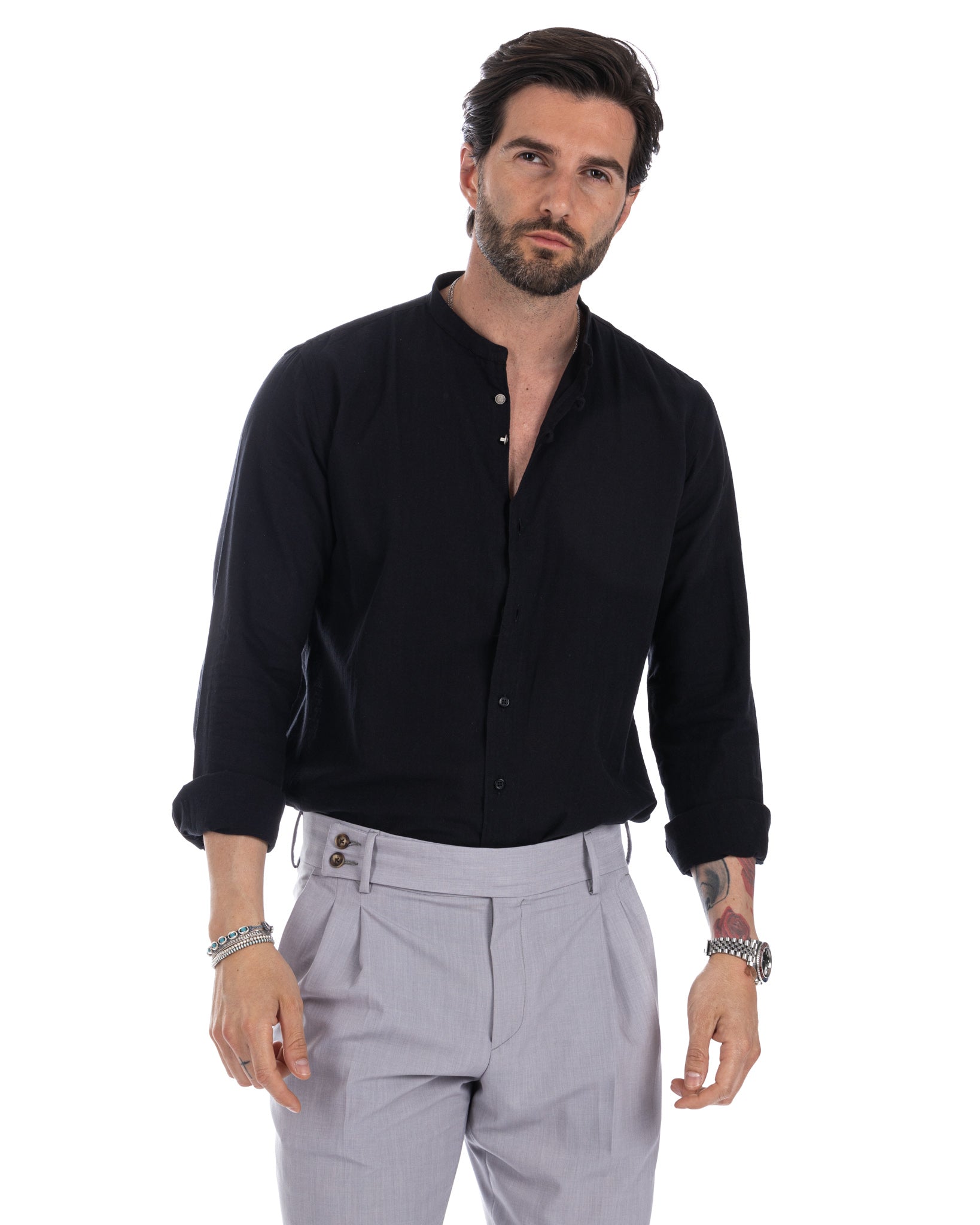 Hyeres - camicia coreana nera in cotone