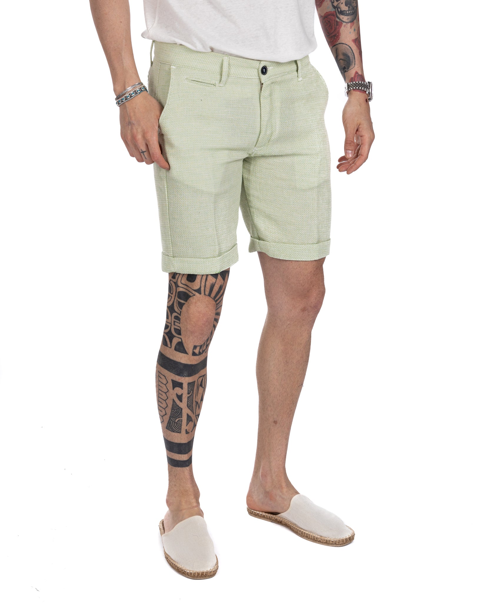 Leuca - bermuda lin et coton vert