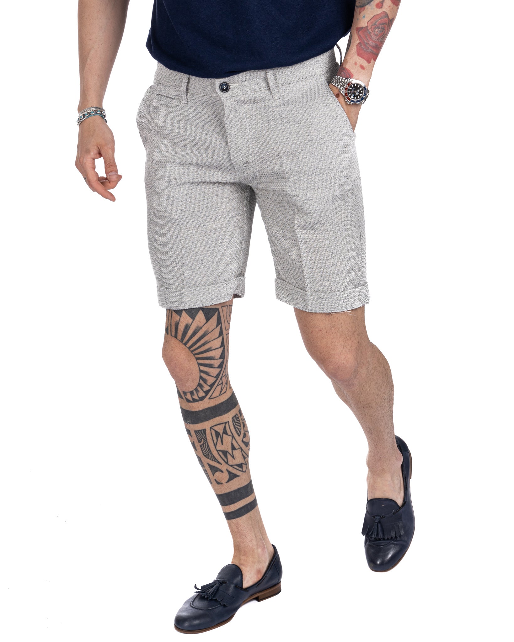 Leuca - blue linen and cotton Bermuda shorts