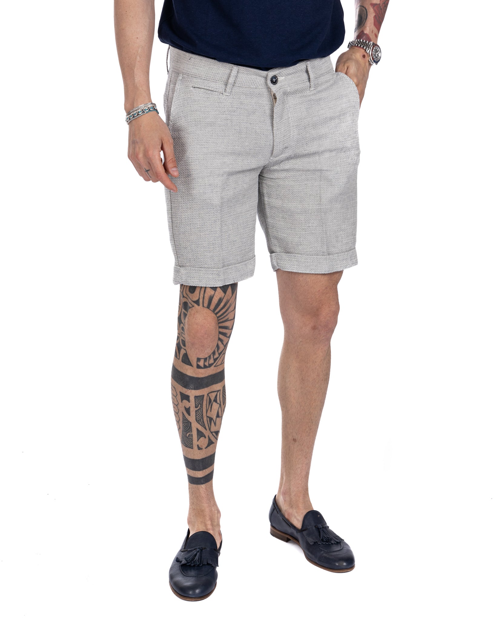 Leuca - blue linen and cotton Bermuda shorts