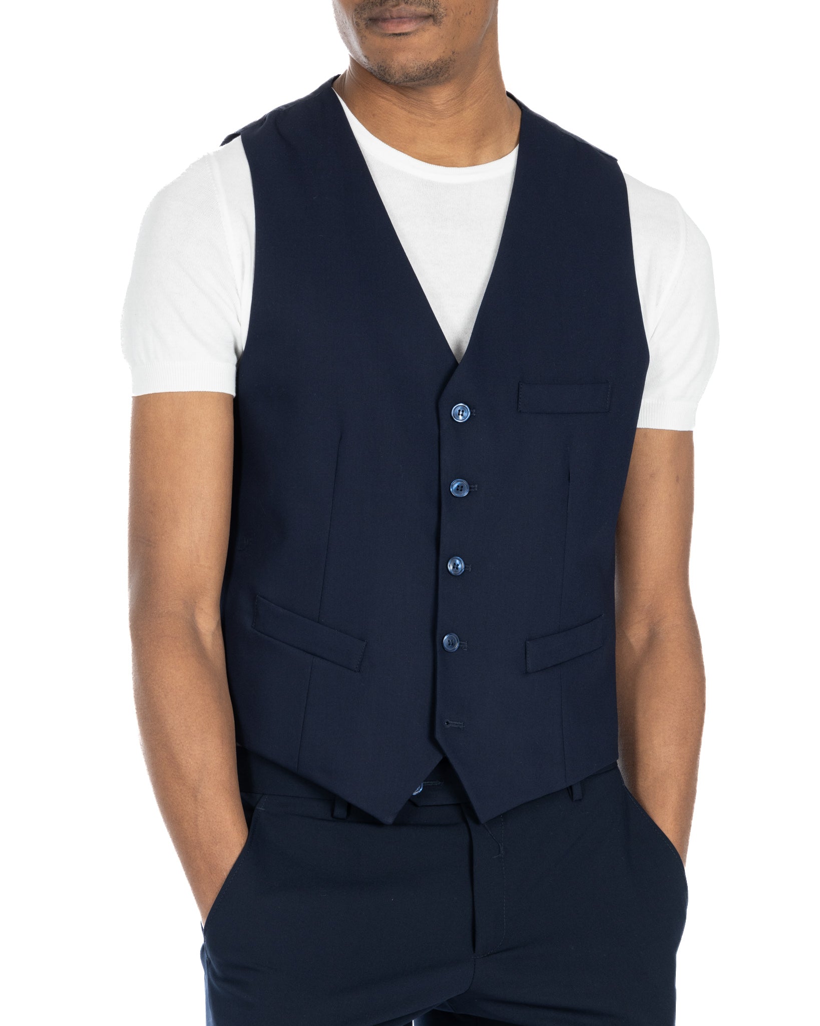 Dresde - gilet bleu foncé à simple boutonnage