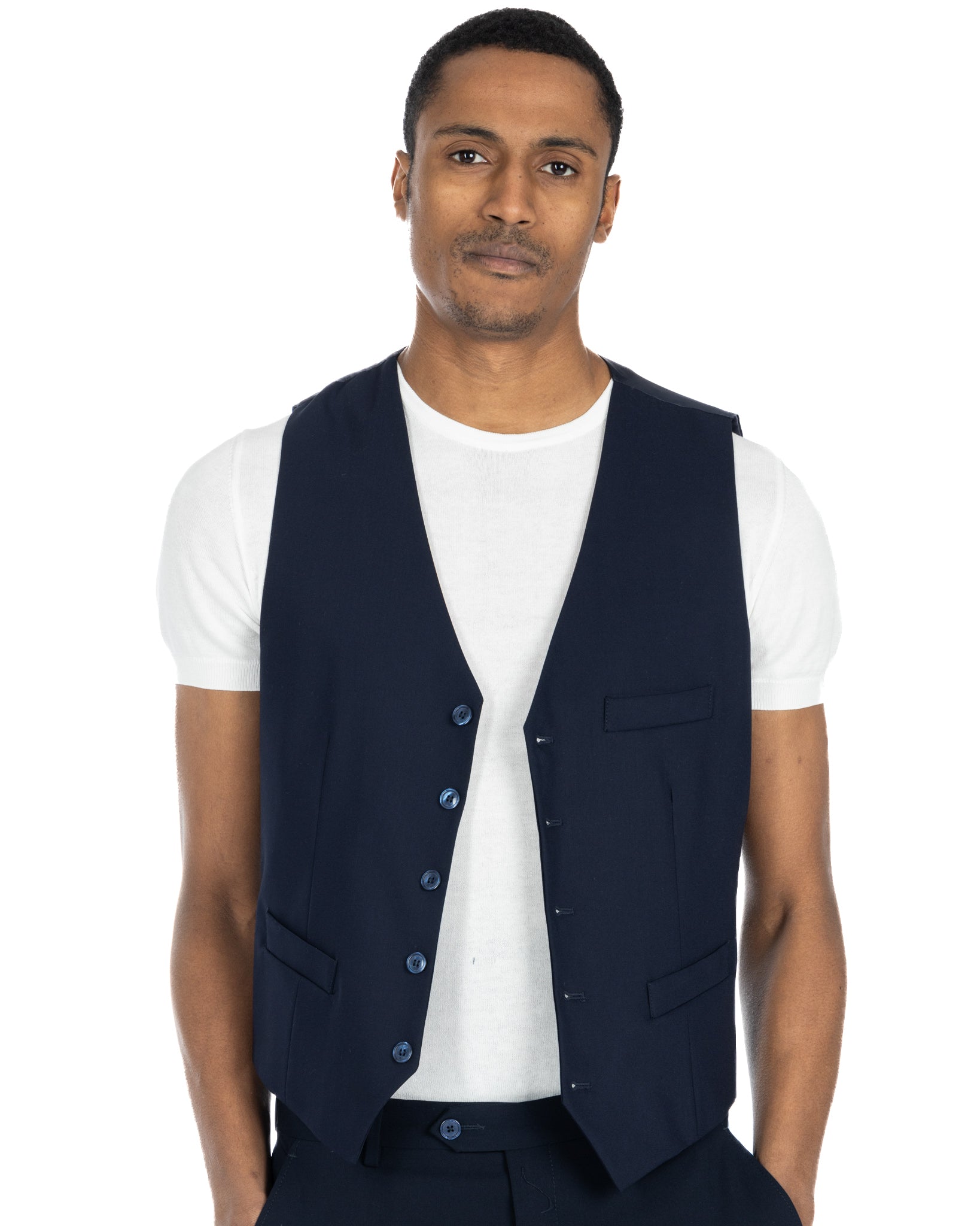 Dresde - gilet bleu foncé à simple boutonnage