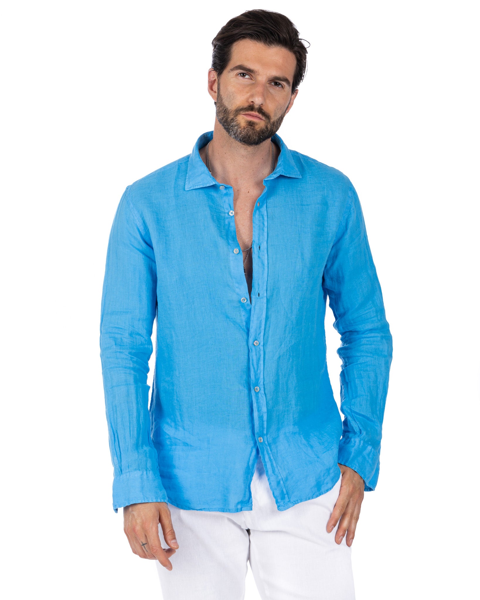 Montecarlo - turquoise pure linen shirt