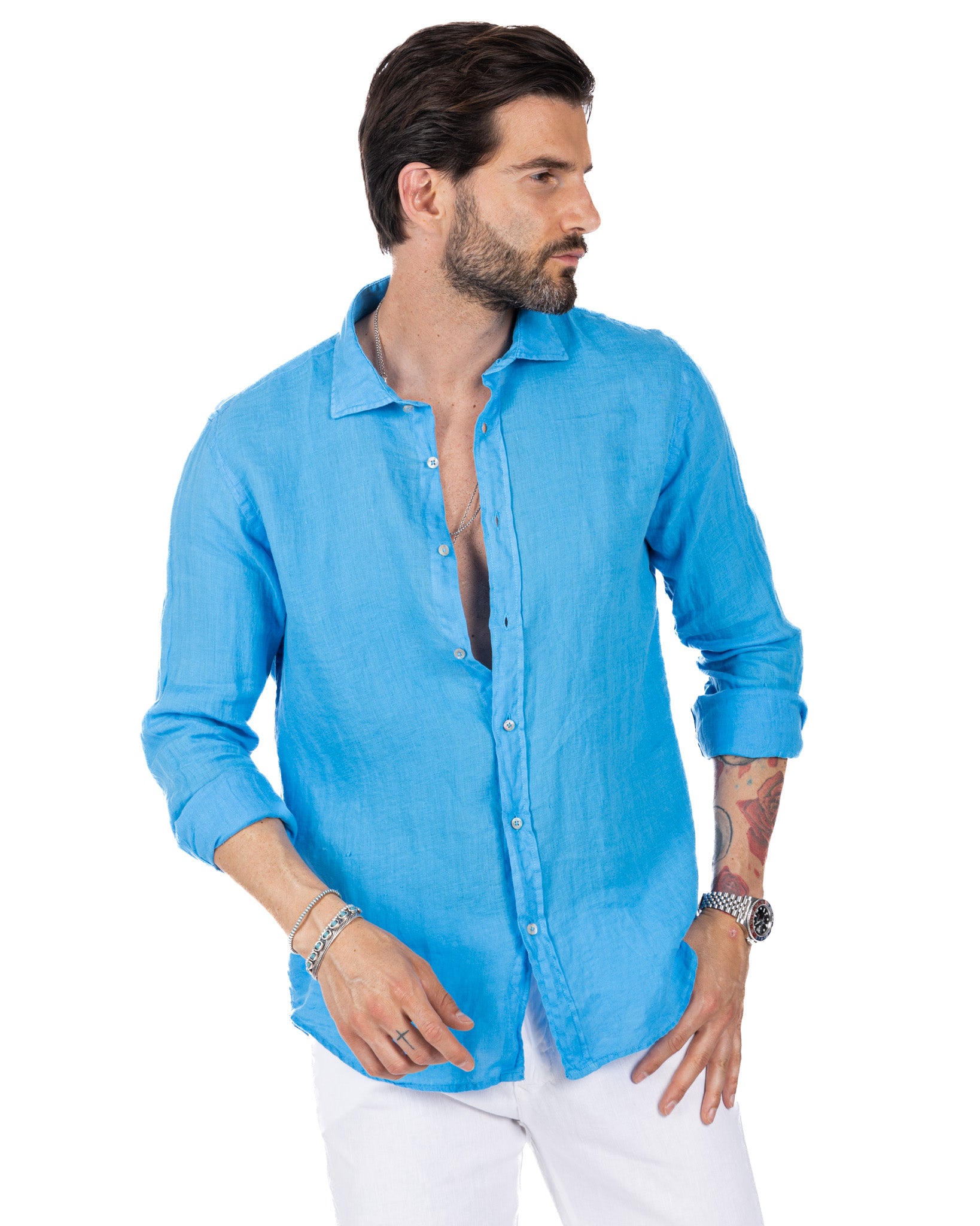 Montecarlo - turquoise pure linen shirt