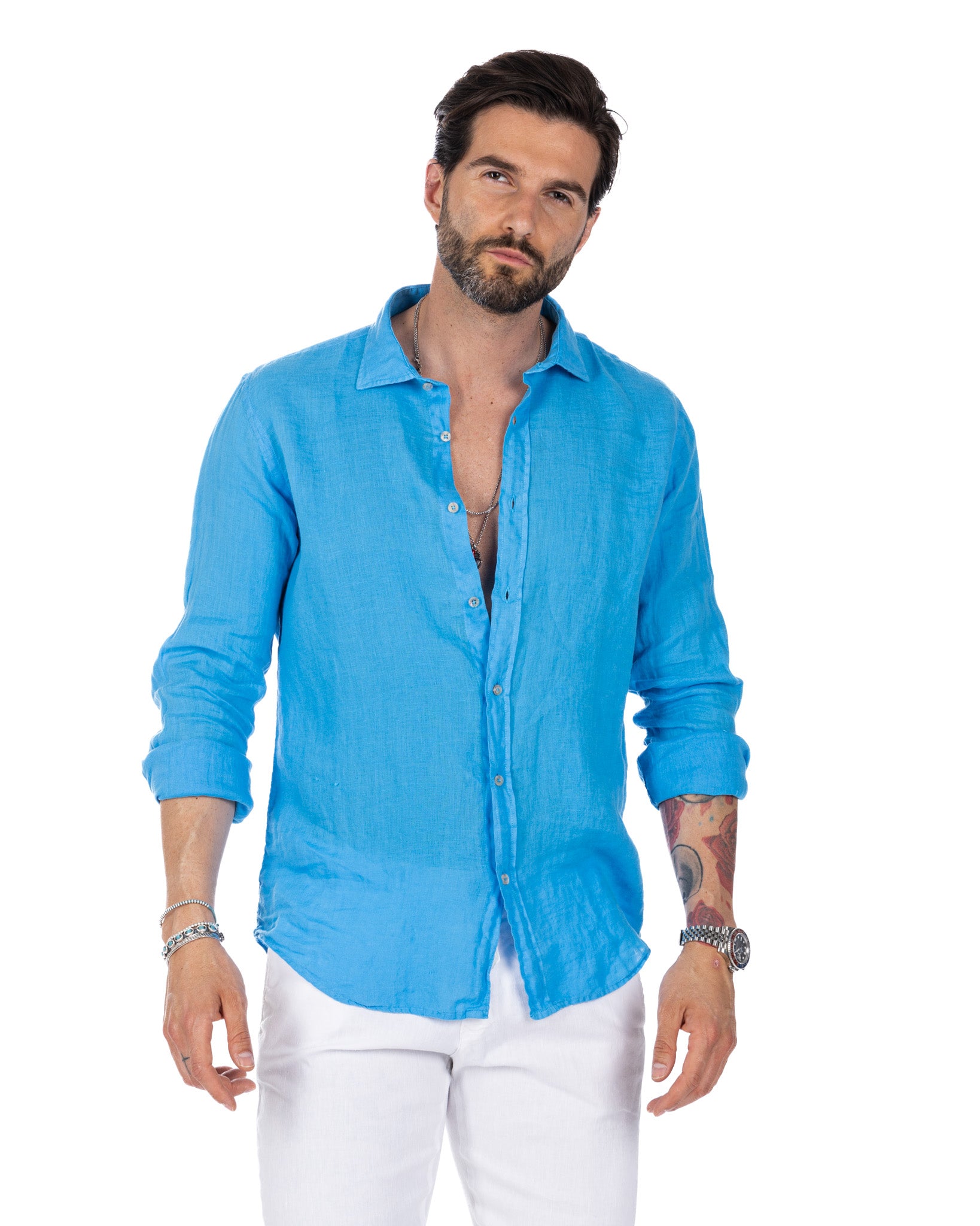 Montecarlo - turquoise pure linen shirt