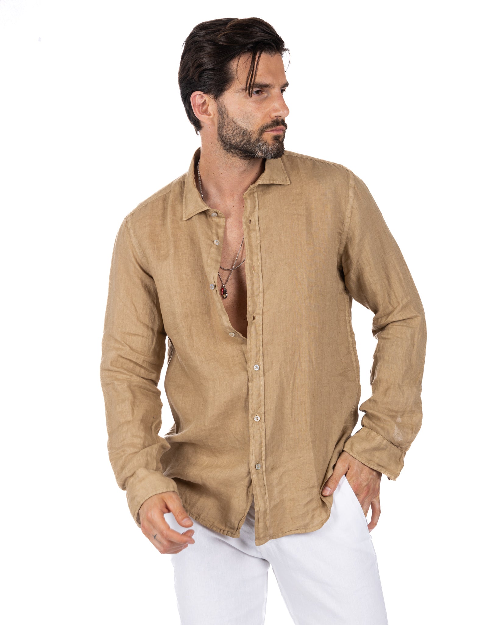 Montecarlo - camicia in puro lino beige