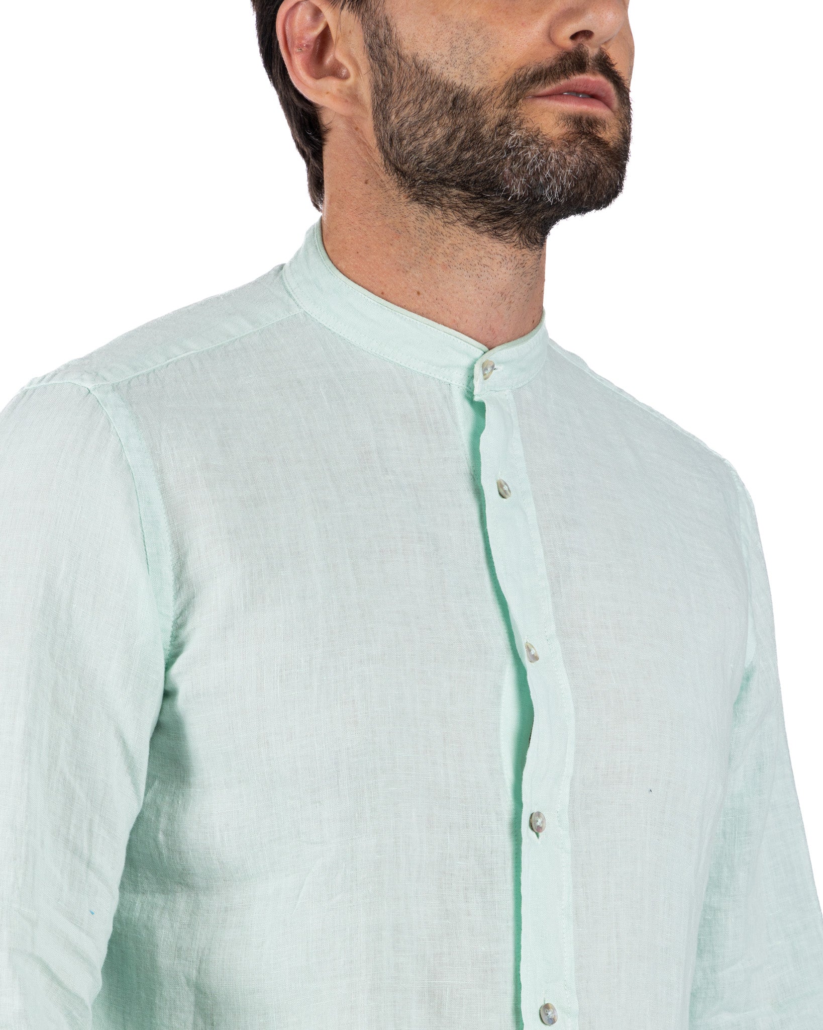 Nizza - Korean shirt in aqua green pure linen