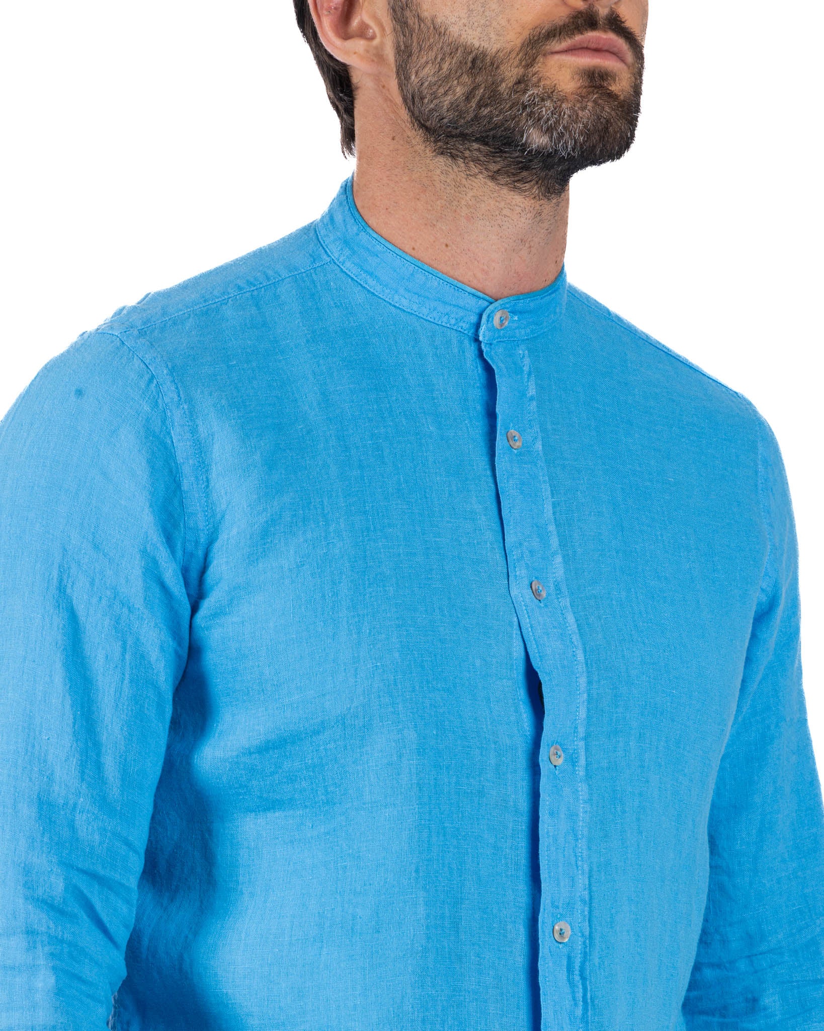 Nice - chemise coréenne pur lin turquoise