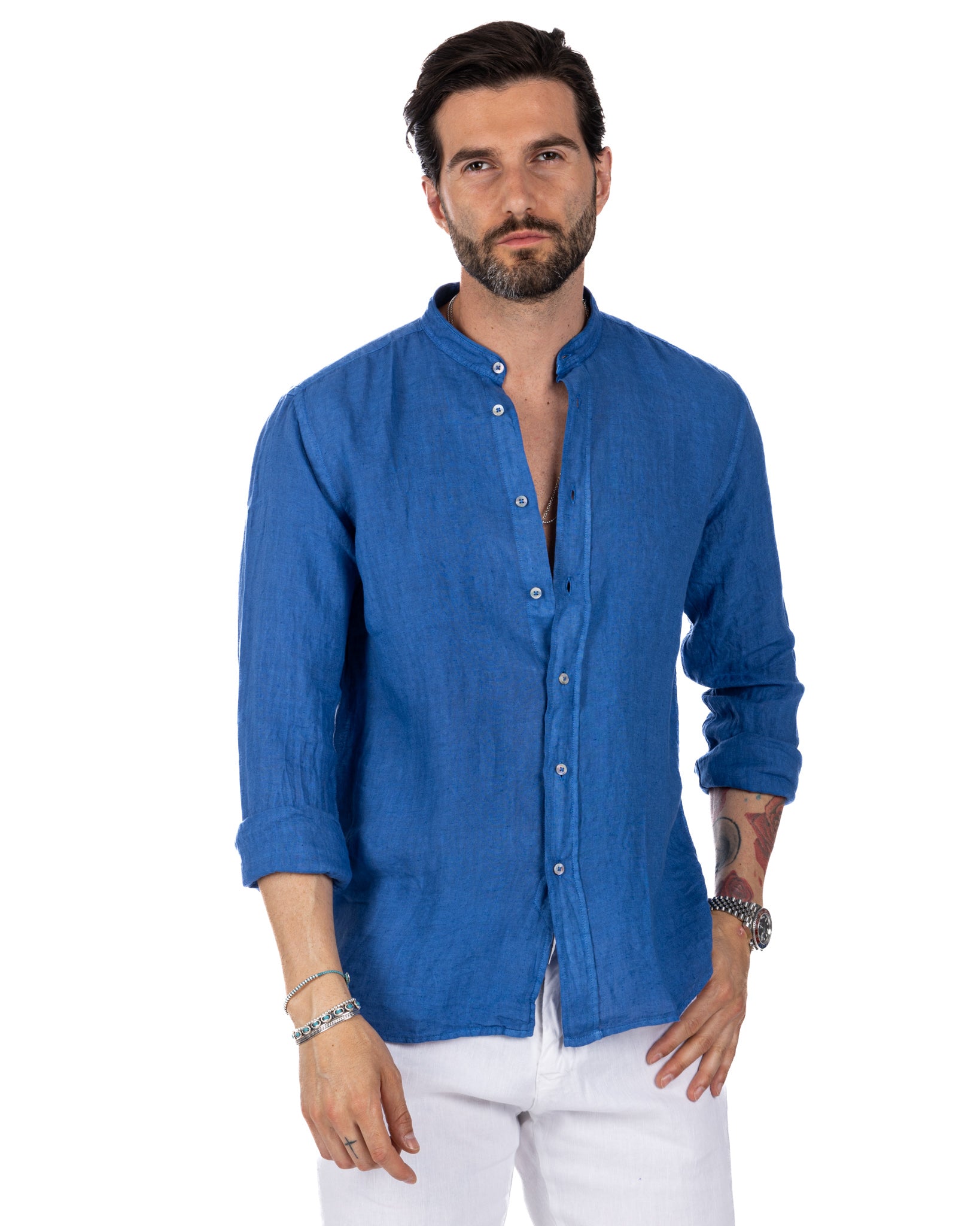 Nizza - chemise coréenne pur lin royal