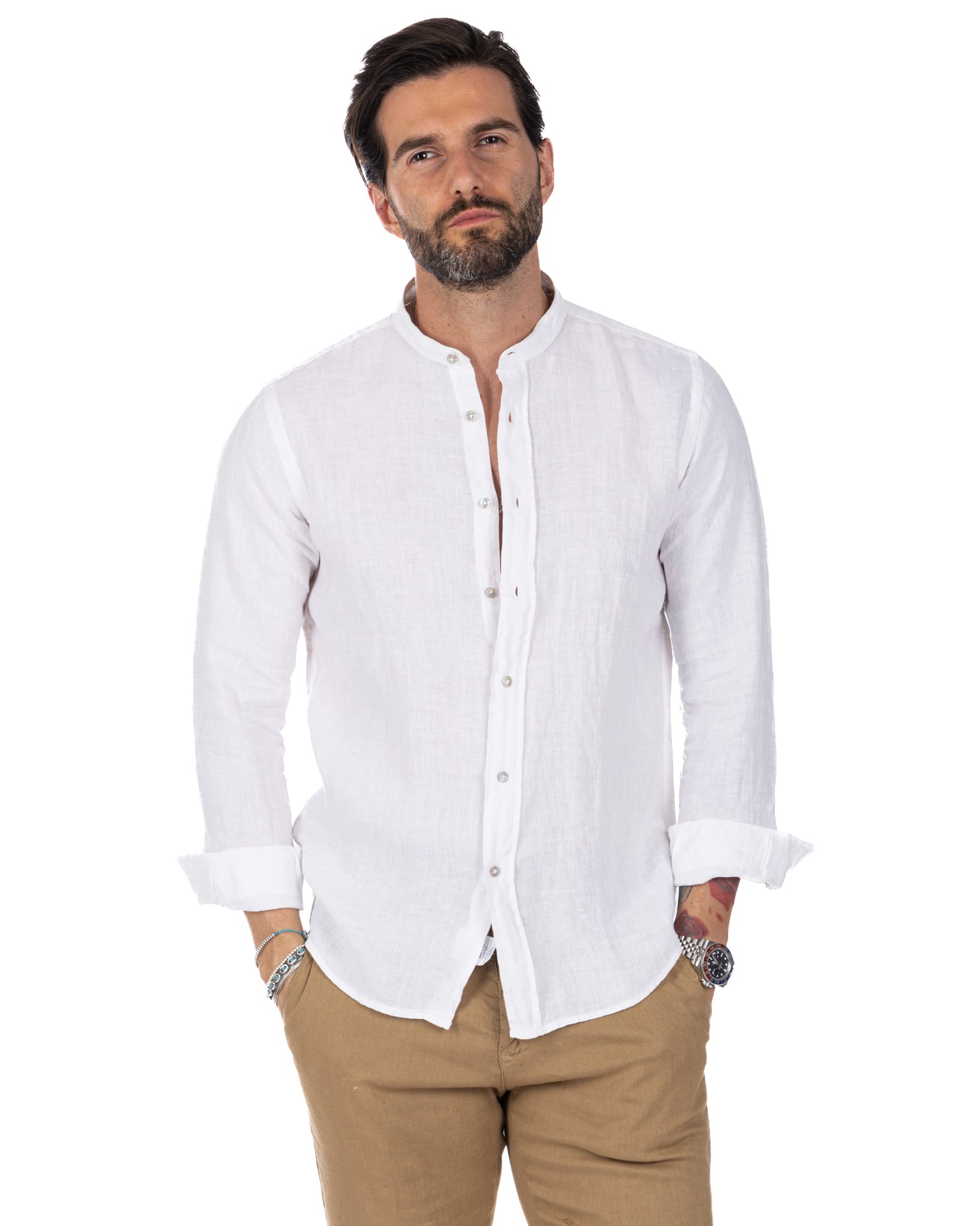 Nizza - chemise coréenne en pur lin blanc