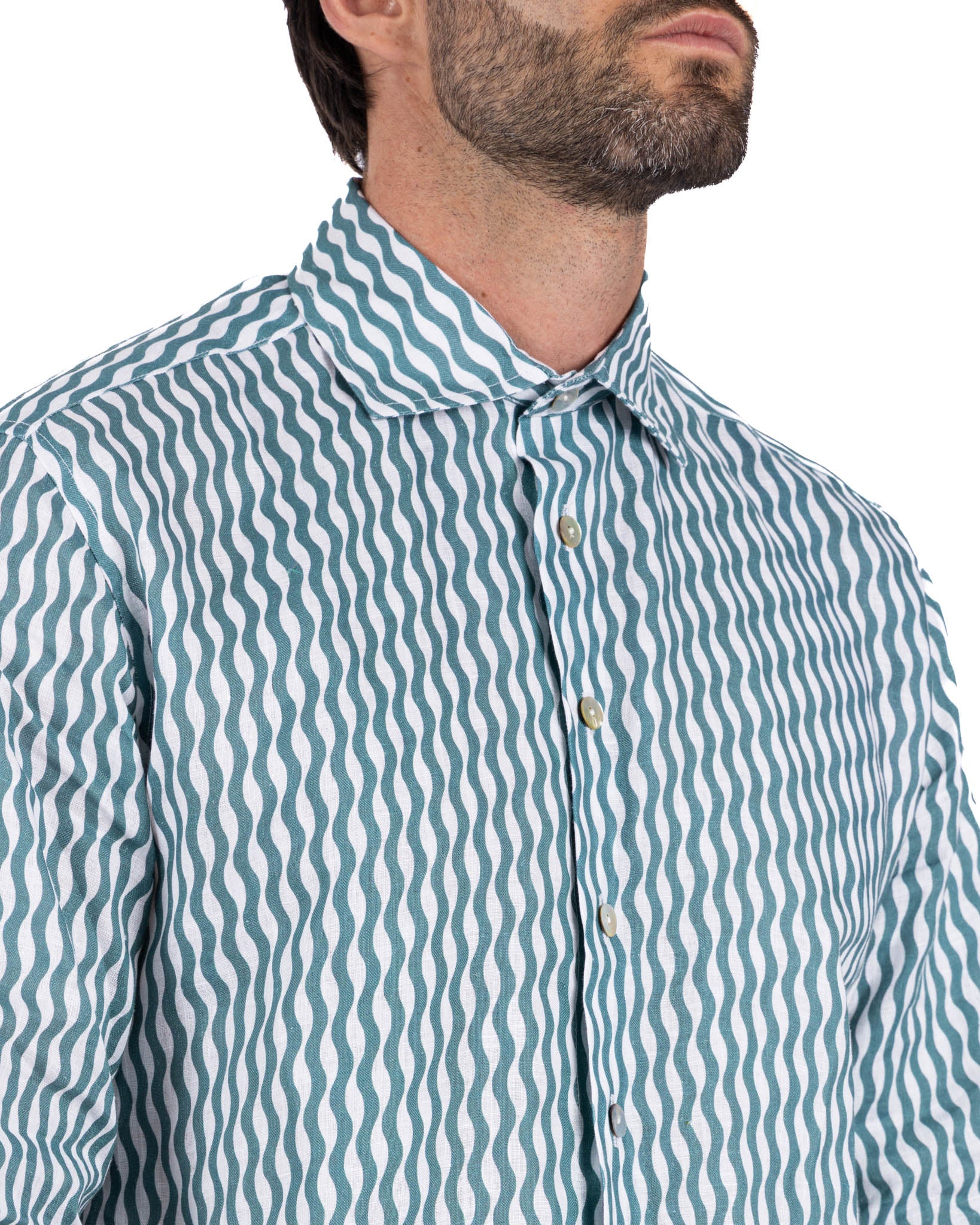 Onda - chemise en lin imprimé turquoise
