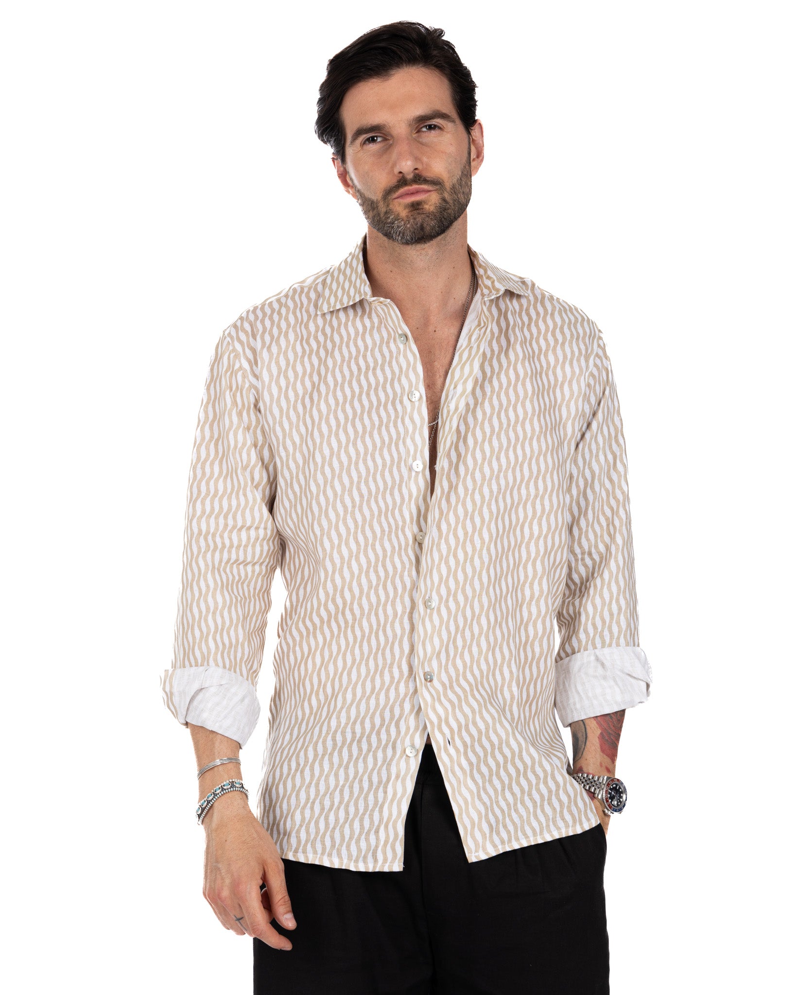 Onda - chemise en lin imprimé beige