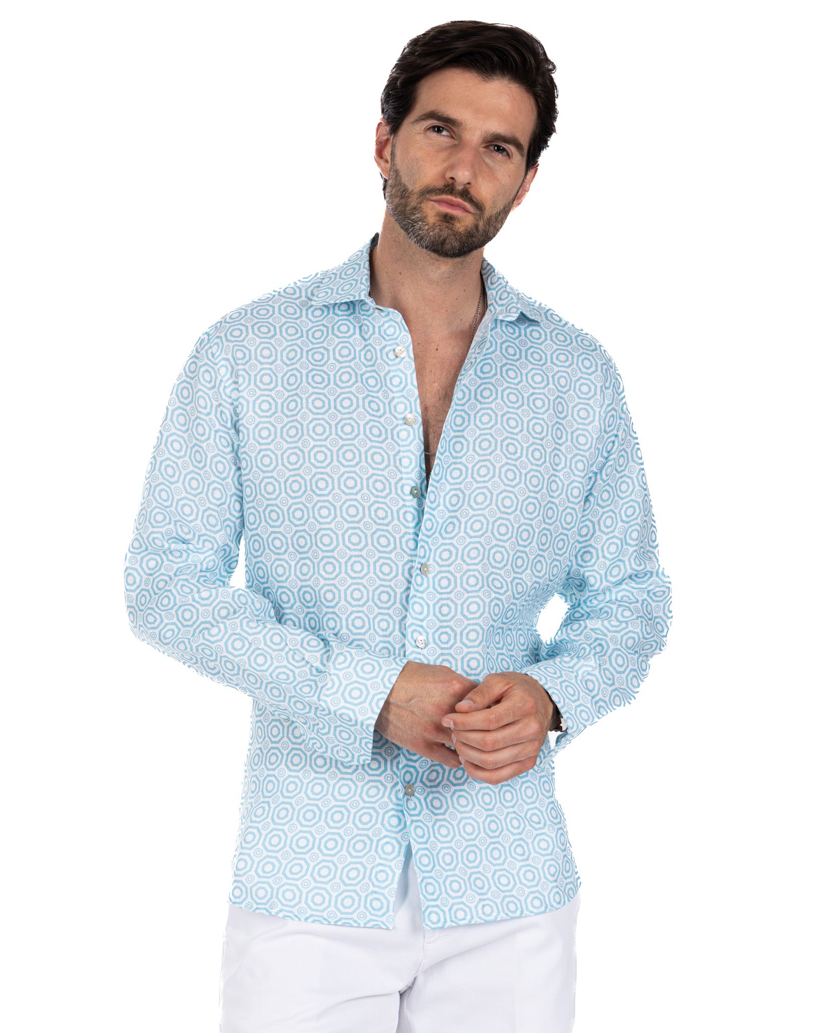 Maiolica - light blue printed linen shirt